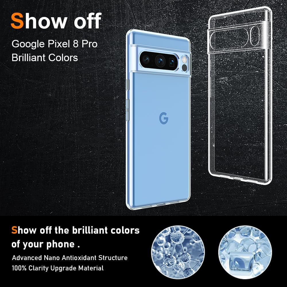 Bokoo Crystal Clear Google Pixel 8 Pro Case.Soft Slim Fit Transparent Plastic TPU Protective Silicone Cover Phone Cases for Google Pixel 8 Pro [Slim Thin & Comfort Grip] [Shockproof]  bokoo   