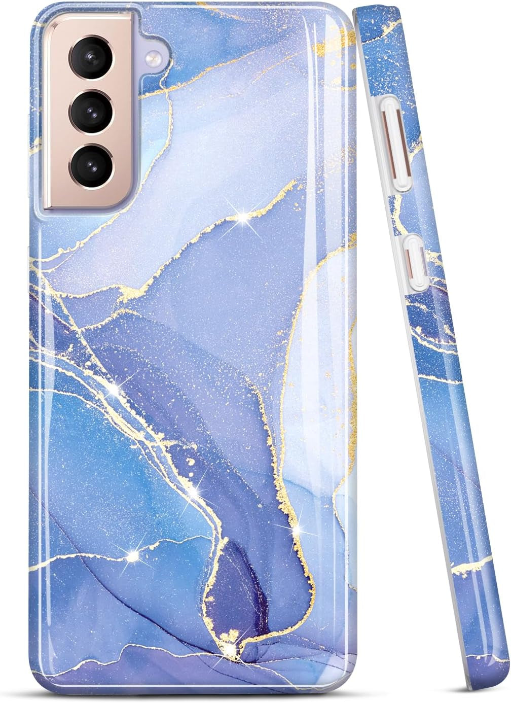 JIAXIUFEN Galaxy S21 Case Gold Sparkle Glitter Marble Slim Shockproof TPU Soft Rubber Silicone Cover Phone Case for Samsung Galaxy S21 5G 6.2 Inch 2021 Blue  JIAXIUFEN Glitter Light Blue  