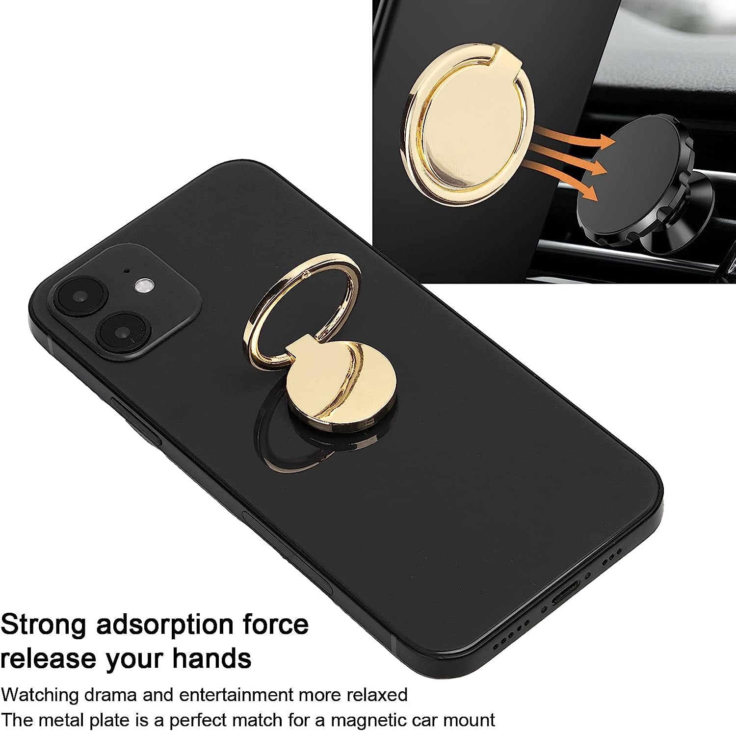 Phone Ring Holder, Mobile Phone Finger Ring Grip 360 Adjustable Metal Phone Holder Magnetic Car Mount for Mobile Phones and Tablets(Gold)  Yoidesu   
