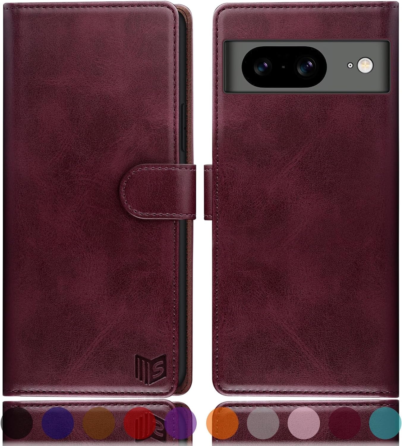 SUANPOT for Google Pixel 8 5G Wallet Case with RFID Blocking Credit Card Holder,Flip Book PU Leather Protective Cover Women Men for Pixel 8 Phone Case Blue Green  SUANPOT Wine Red  