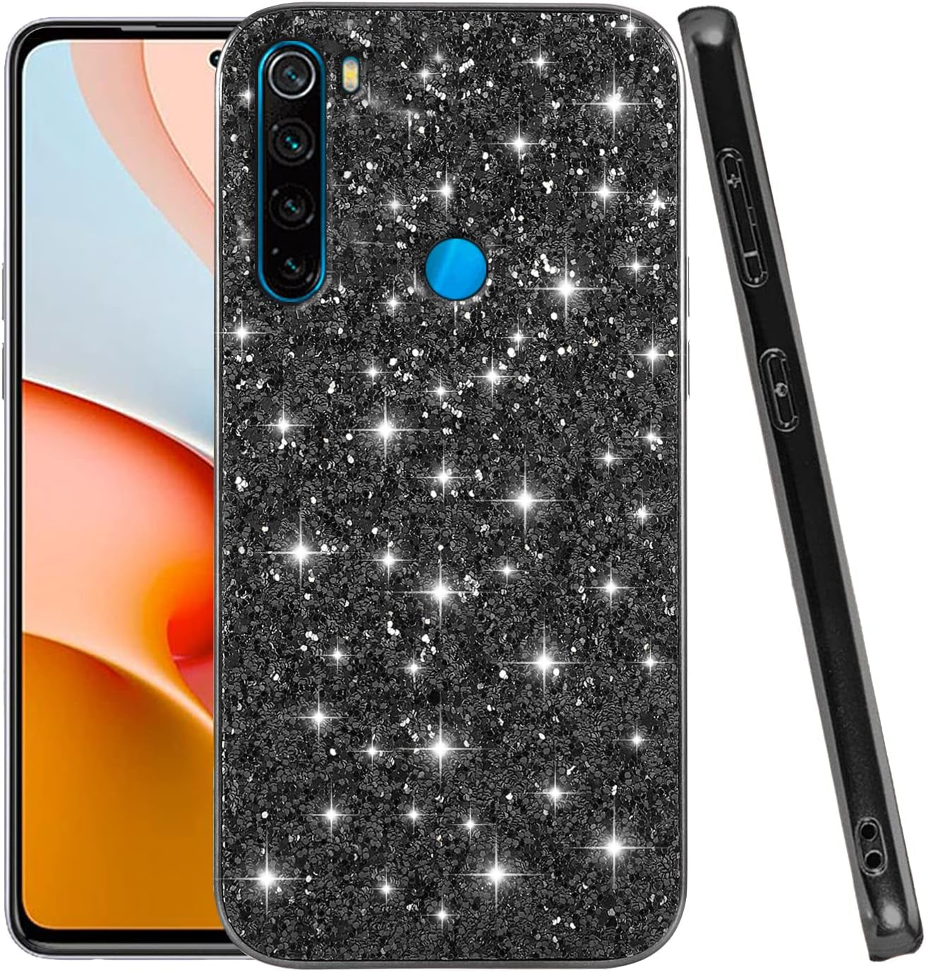 Compatible with Xiaomi Redmi Note 8 Case Glitter Shockproof,Redmi Note 8 Phone Case Bling Sparkly Soft TPU and PC Silicone Shiny Girl Women Thin Protective Cover (Blue)  Wousunly Black  