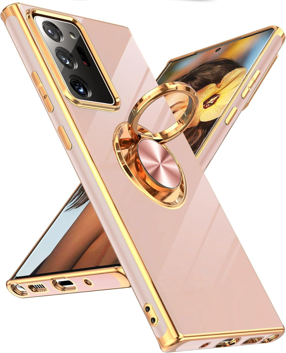 Leyi for Galaxy Note 20 Ultra Case: 360° Rotatable Ring Holder Magnetic Kickstand, Plating Rose Gold Edge Protective Samsung Galaxy Note 20 Ultra Case, Pink  LeYi   