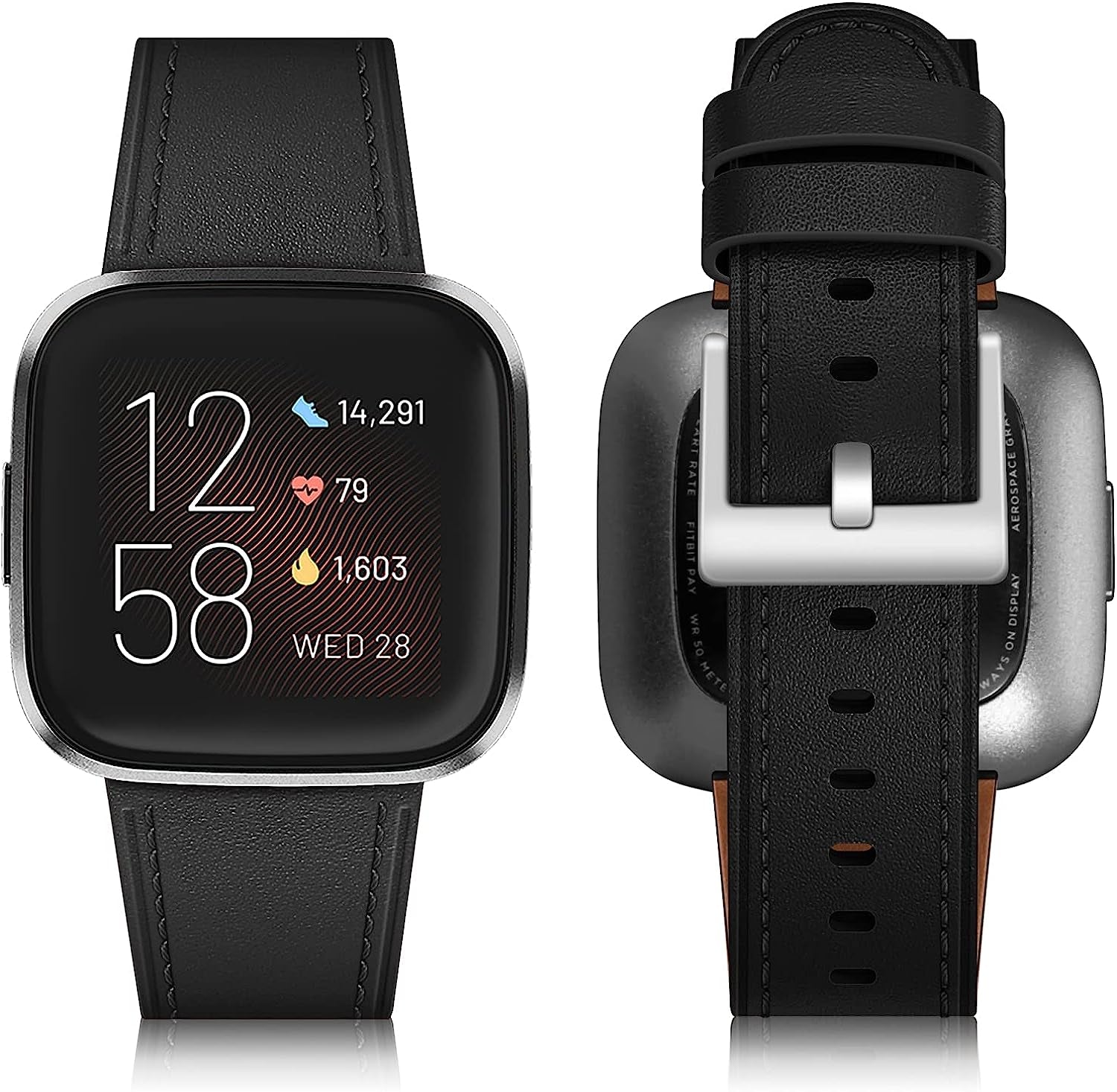 KENOBEE Leather Band Compatible with Versa 2 / Versa Lite/Versa/Versa Special Edition Fitness Smart Watch, Genuine Leather Band Replacement Strap Wristband for Women Men  KENOBEE Black  