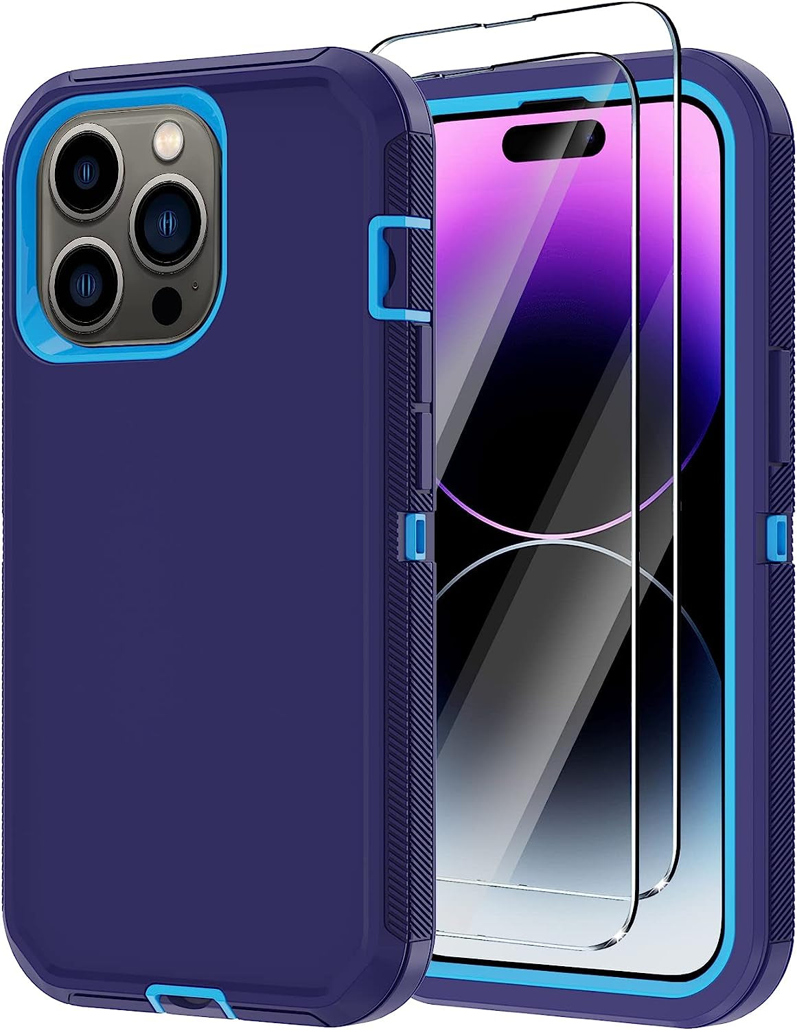 Annymall for Iphone 14 Pro Max Clear Case with 2 Screen Protector,Heavy Duty Shockproof Drop Protection Phone Cover Rugged Durable Full Body Bumper Hard Case for Apple Iphone 14 Pro Max (Black/Clear)  Annymall Blue/Dark  