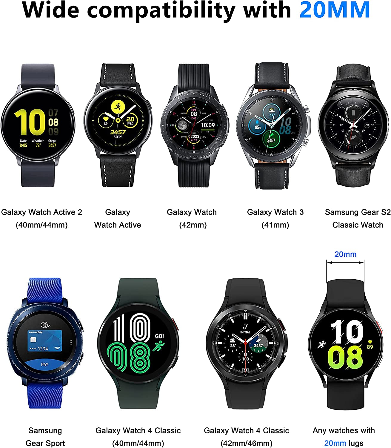 20Mm Watch Bands Compatible with Samsung Galaxy Watch 4/Classic Band 40Mm 42Mm 44Mm 46Mm, Watch Active 2 40Mm 44Mm/Watch 3 41Mm, Soft Silicone Breathable Bands Elastic Replacement Galaxy Strap  KingofKings   