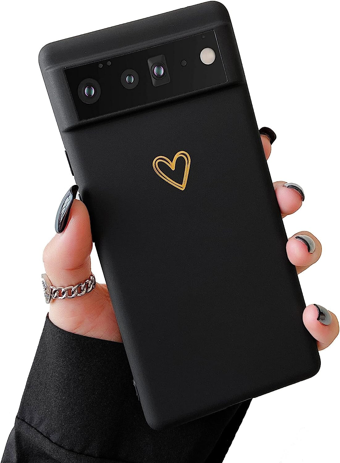 DEFBSC Case for Google Pixel 6 Pro Case, Fashion Cute Love-Heart Shape Silicone Case Shockproof Soft TPU Back Cover Protective Case with Heart Pattern for Google Pixel 6 Pro - Gray  DEFBSC Black Google Pixel 6 Pro 
