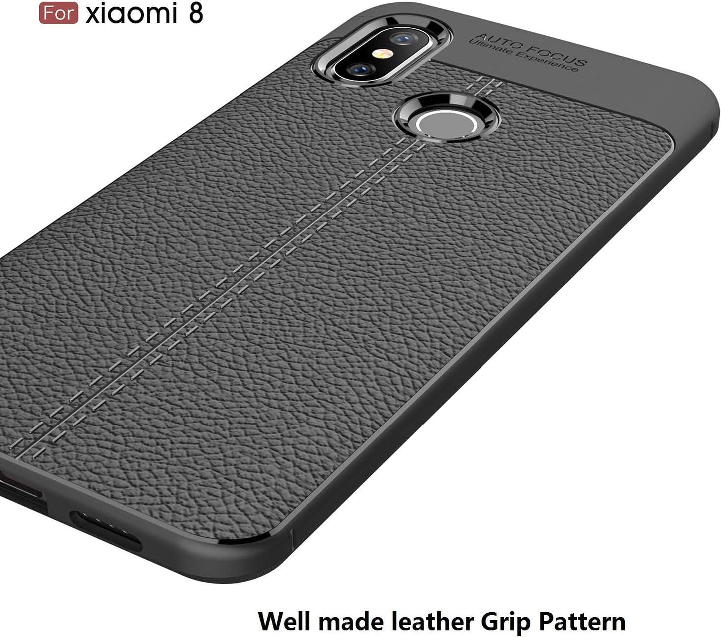 Cruzerlite Case Compatible with Cellphone Xiaomi Mi 8 Case, Flexible Slim Case with Leather Texture Grip Pattern and Shock Absorption TPU Cover Compatible with Cellphone Xiaomi Mi 8 (Black)  Mi8-PAT   