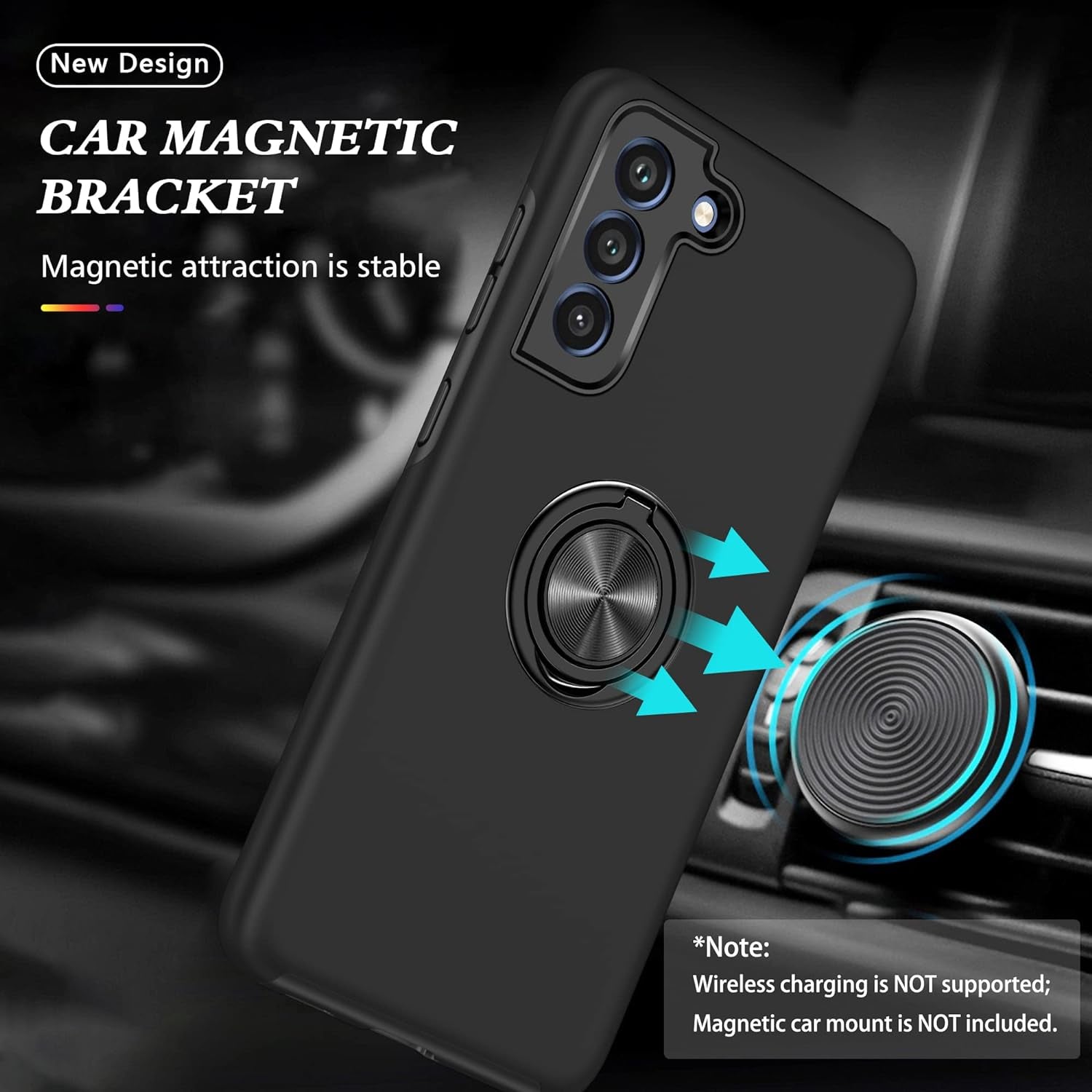 PELEPUES Case for Samsung Galaxy S21 Plus/S21+ 5G, [Built-In Camera Cover] Military Shockproof Phone Case Cover with Embedded Metal Ring Stand Kickstand [Support Magnetic Car Holder] for S21+, Black  PELEPUES   