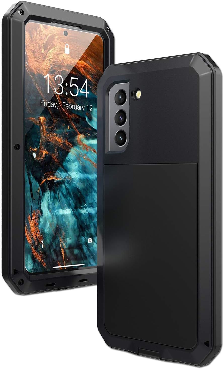 LUSTAM Samsung Galaxy S21 plus 5G Metal Case, Heavy Duty Rugged Shockproof Aluminum Case with Built in Screen Protector, 360 Full Body Protective Rubber Bumper Cover for Galaxy S21+ 6.7 Inch, Black  LUSTAM   