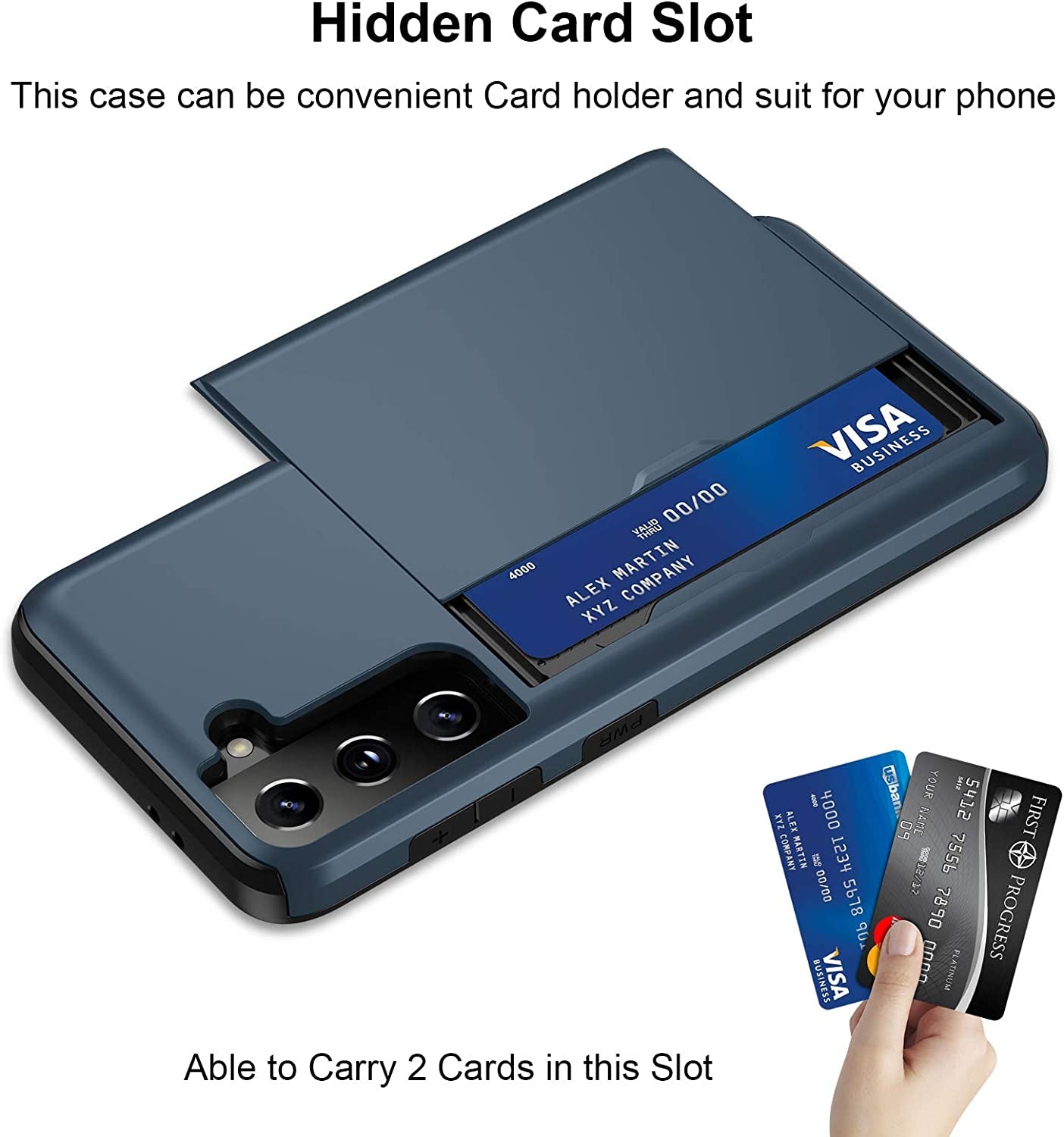 Jiunai for Samsung S21 Case, Galaxy S21 Case Credit Card Ids Cash Holder Shell Wallet Case Slide Cover Dual Layer Hard PC Soft TPU Rubber Cover Phone Case for Samsung Galaxy S21 5G 6.2'' 2021 Navy  Jiunai   