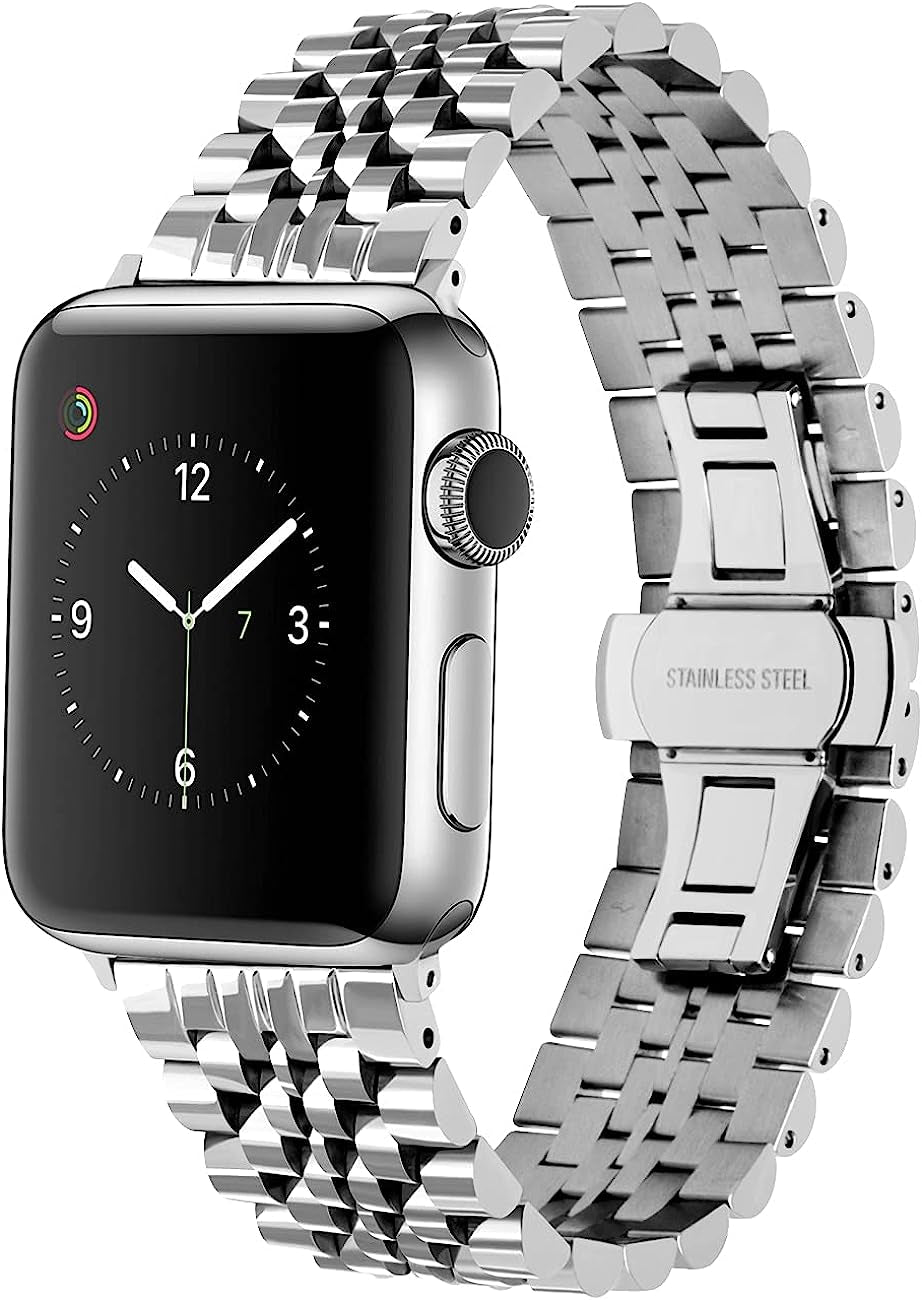 Juntan Watch Band Compatible for Apple Watch 38Mm 40Mm 41Mm 42Mm 44Mm 45Mm 49Mm Iwatch Series 7 6 SE Series 5 4 3 2 1 Gold Rose Gold Black Silver Stainless Steel Bracelet Strap  Juntan   