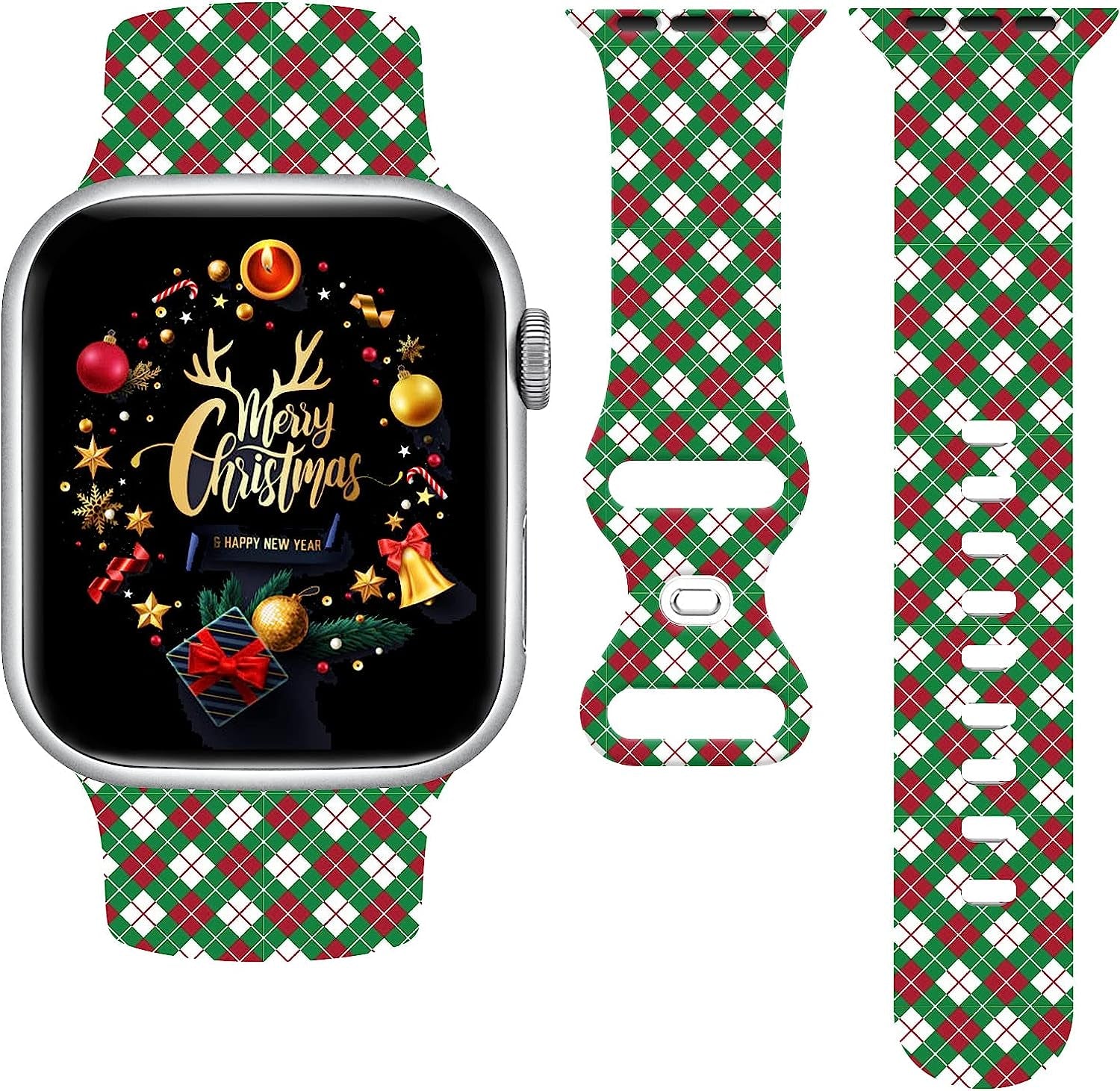 Christmas Watch Band Compatible with Apple Watch 38Mm 40Mm 41Mm 42Mm 44Mm 45Mm, Xmas Silicone Christmas Pattern Replacement Bands Wristbands Strap Compatible with All Iwatch Series  WANSENCE Christmas-2 38mm/40mm/41mm 
