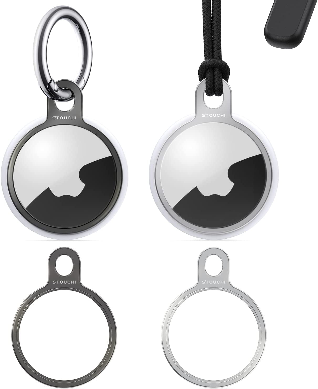 2 Packs Airtag Holder Key Ring with Soft TPU Case, Stouchi Stainless Steel Invisible Slim Keychain Compatible with Airtag 2021 Finder Items, Dog, Key, Backpacks Air Tag Accessories Blue Red  COSCOD Grey+ Silver  