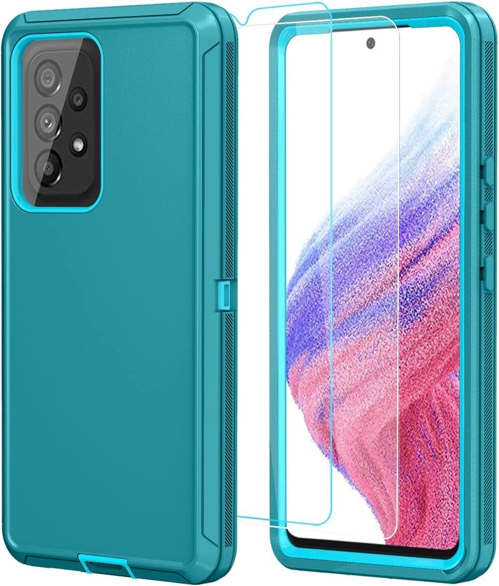 ONOLA Galaxy A53 5G Case: Winered Pink, Tempered Glass + HD Screen Protector (2 Pack)  ONOLA Lakeblue Skyblue  
