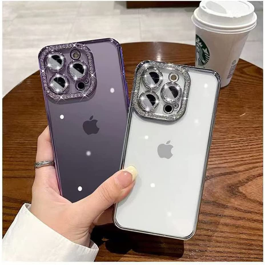 Fycyko Compatible with Iphone 14 plus Case with Glitter Diamond Camera Protector,Bling Clear Cute Phone Case Shockproof Sparkle Len for Iphone 14 plus 6.7''-Purple  Fycyko   