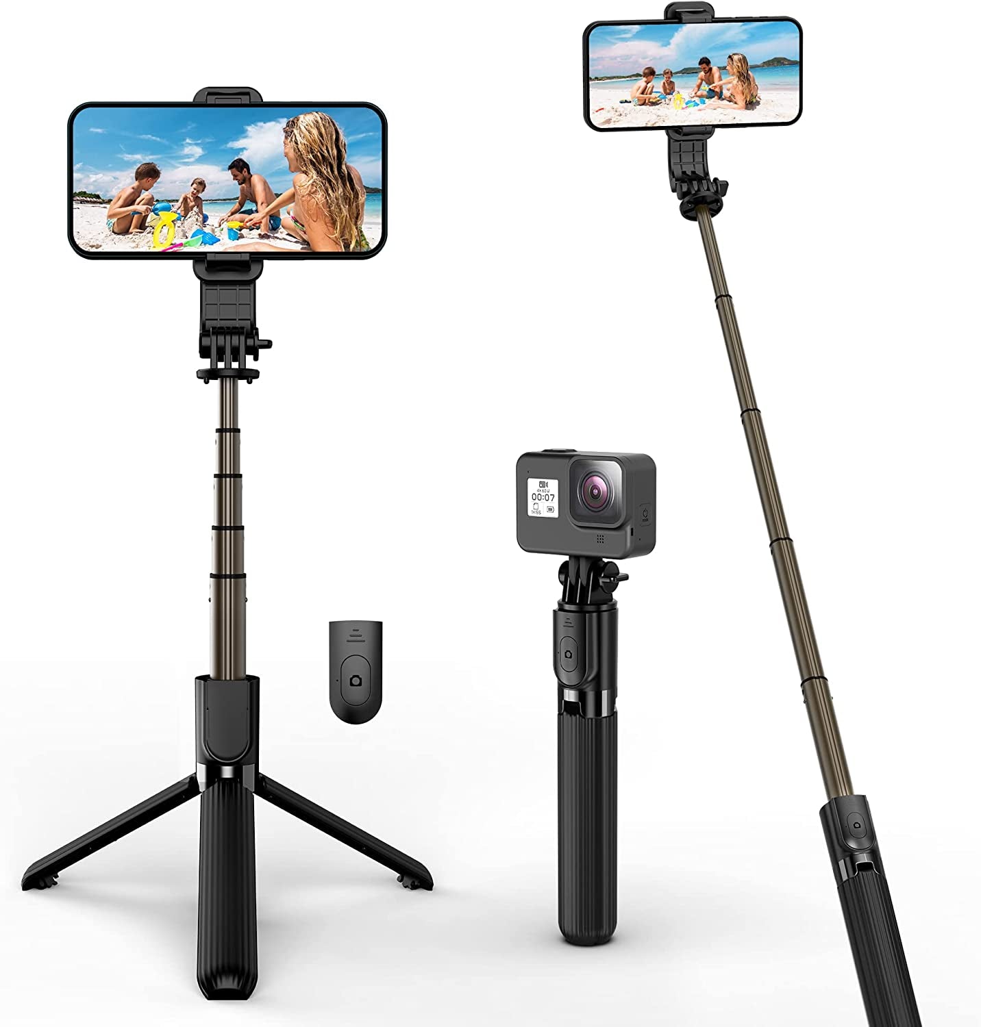 Portable Selfie Stick, Handheld Phone Tripod Stand with Detachable Wireless Remote, Selfie Stick Tripod for Iphone 14 13 12 11 Pro Xs Max Xr X 8 7 Plus, Android Moto Samsung Google Smartphone, More  LDP Aluminum & No Light  