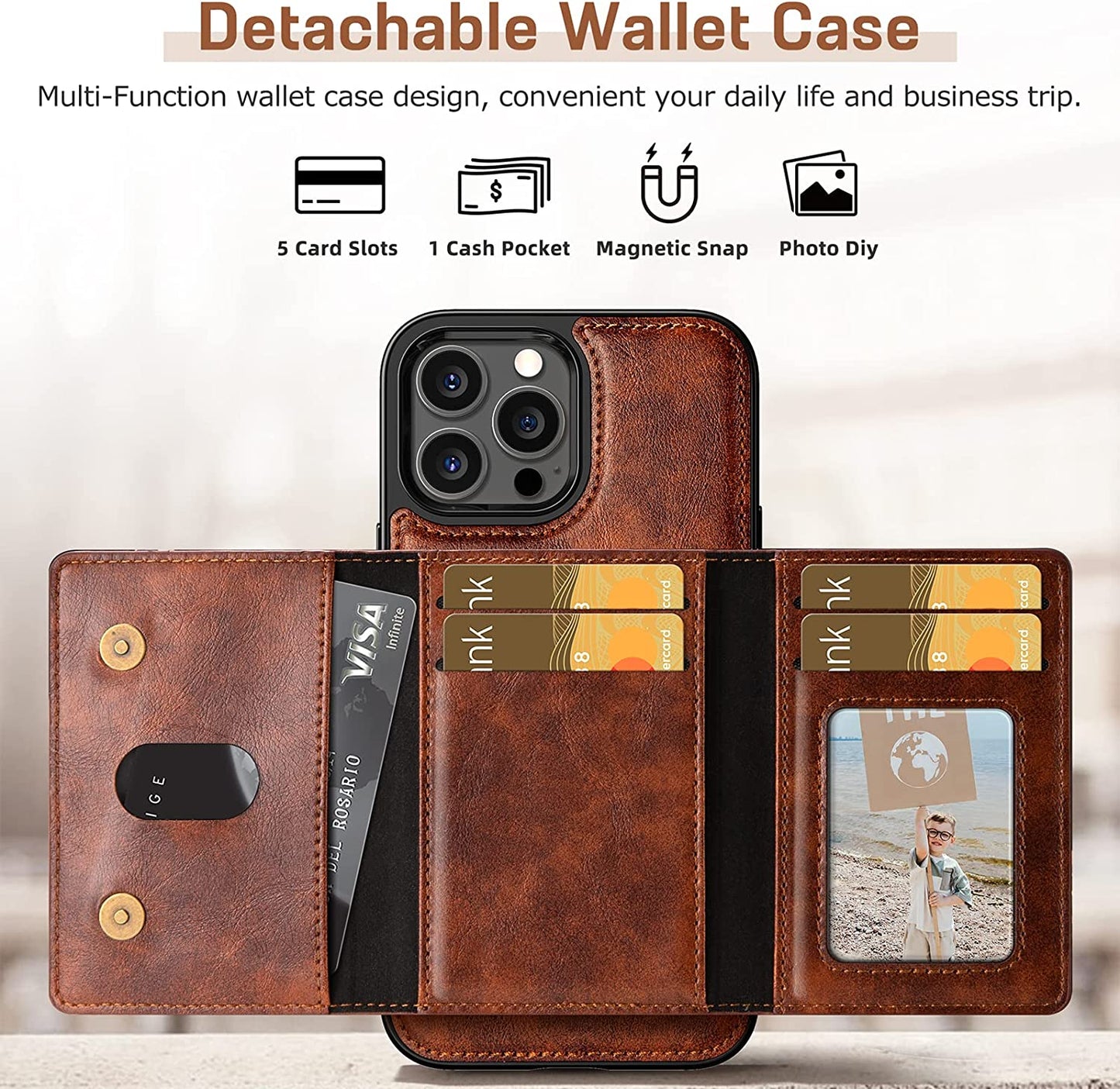 LOHASIC for Iphone 13 Pro Max Wallet Case, Premium Leather Cover Compatible with Mag Safe Charger Magnetic Detachable Wallet 5 Card Holder Kickstand Protective Phone Case for Men 6.7 Inch  LOHASIC   