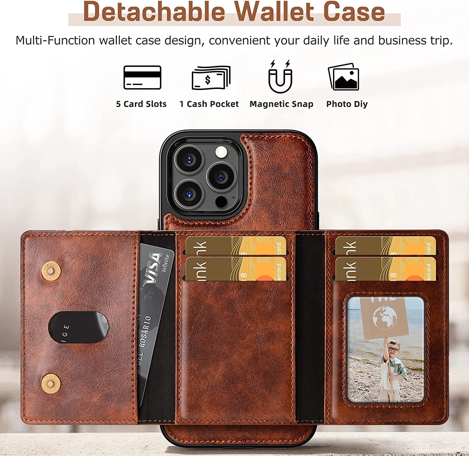 LOHASIC for Iphone 13 Pro Max Wallet Case, Premium Leather Cover Compatible with Mag Safe Charger Magnetic Detachable Wallet 5 Card Holder Kickstand Protective Phone Case for Men 6.7 Inch  LOHASIC   