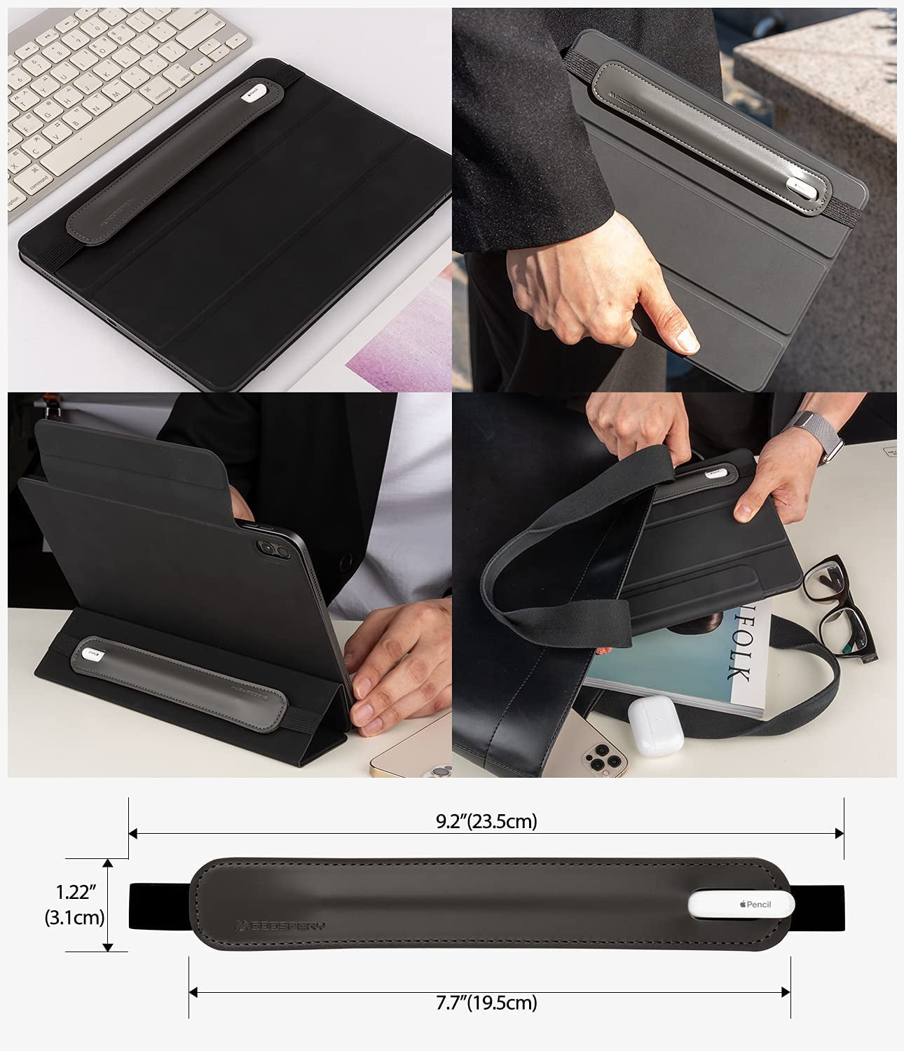 Goospery Pencil Holder Compatible with Apple Pencil Case(1St & 2Nd Generation)Stylus Pen Sleeve PU Leather Accessories Elastic Band for All Tablets Including Ipad Pro 12.9 11 Inch Air 4Th - Dark Grey  GOOSPERY   
