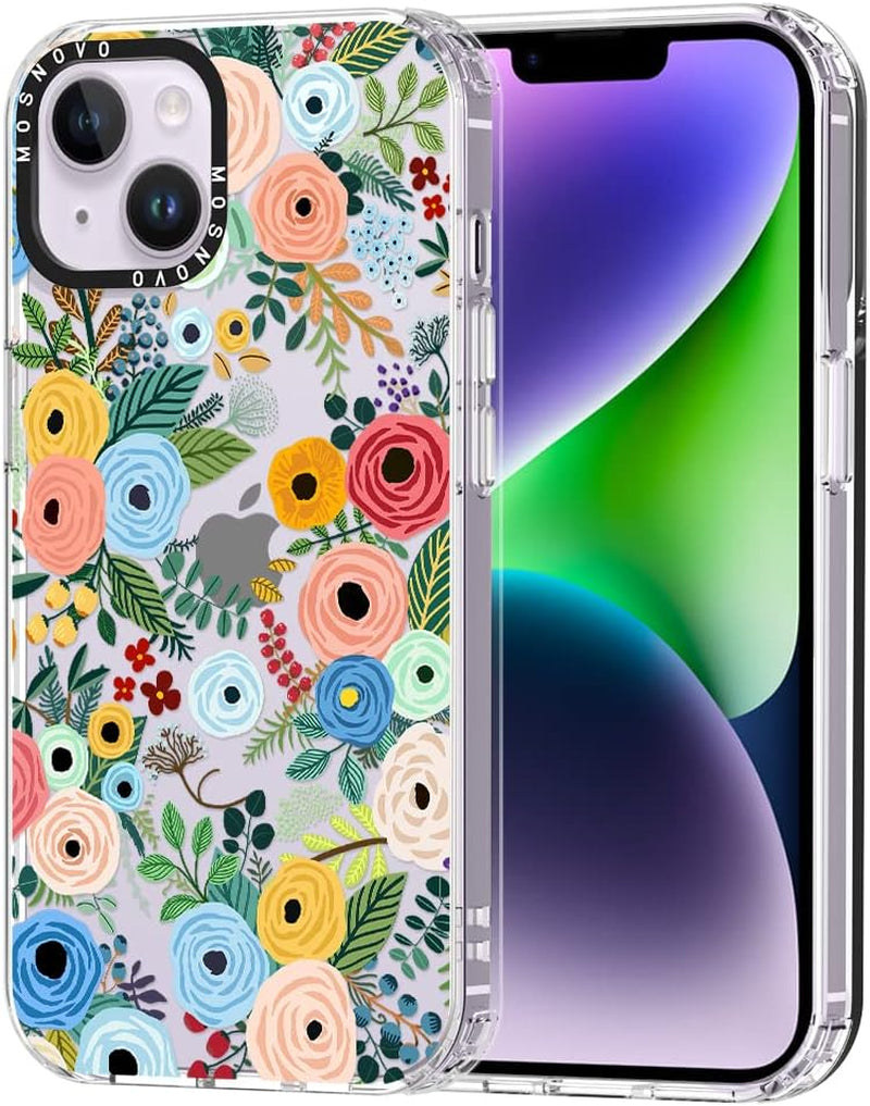 MOSNOVO Compatible with Iphone 14 plus Case, [Buffertech 6.6 Ft Drop Impact] [Anti Peel off Tech] Clear TPU Shockproof Bumper Phone Case Cover with Black Dragon Designed for Iphone 14 plus 6.7"  MOSNOVO Groovy Flower  