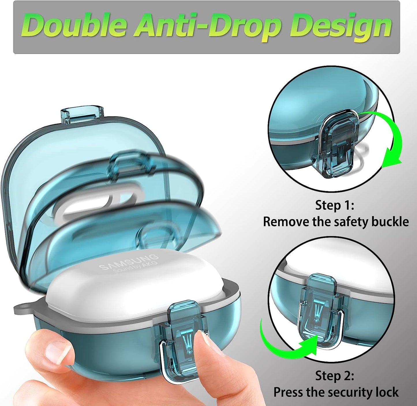 [Upgrade Lock]Case for Samsung Galaxy Buds2 Pro Case(2022)/Galaxy Buds 2 Case(2021)/Galaxy Buds Live Case(2020)/ Galaxy Buds Pro Case(2021),Hard Shell Protective Cover with Lanyard/Keychain-Clear Blue  AIBEAMER   