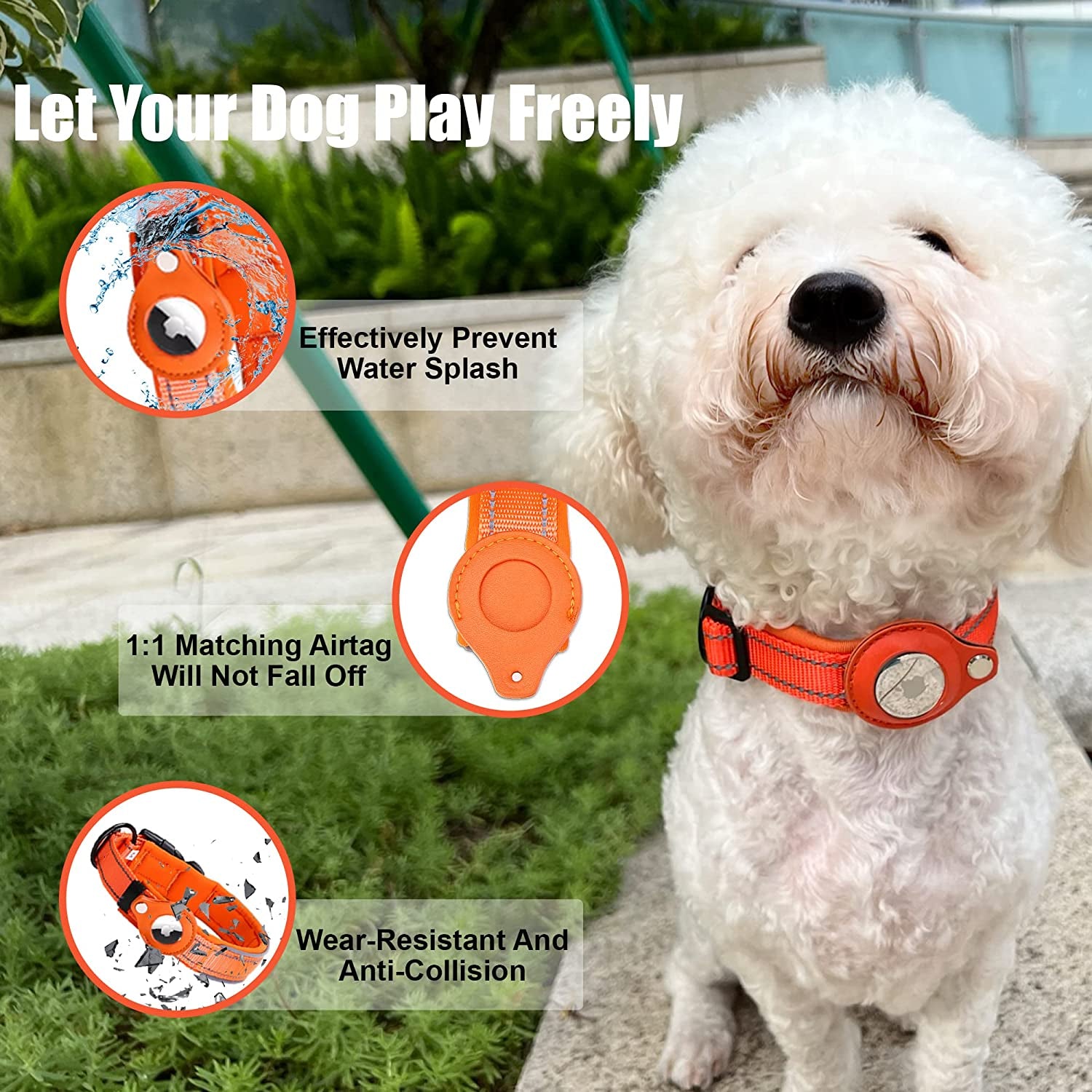 Dog Tracking Collar for Apple Airtag- Reflective Pet Collar with Airtag Holder Case, Adjustable, Durable, Stylish, Padded, Heavy-Duty Dog Collars L, Black  ELLOY   