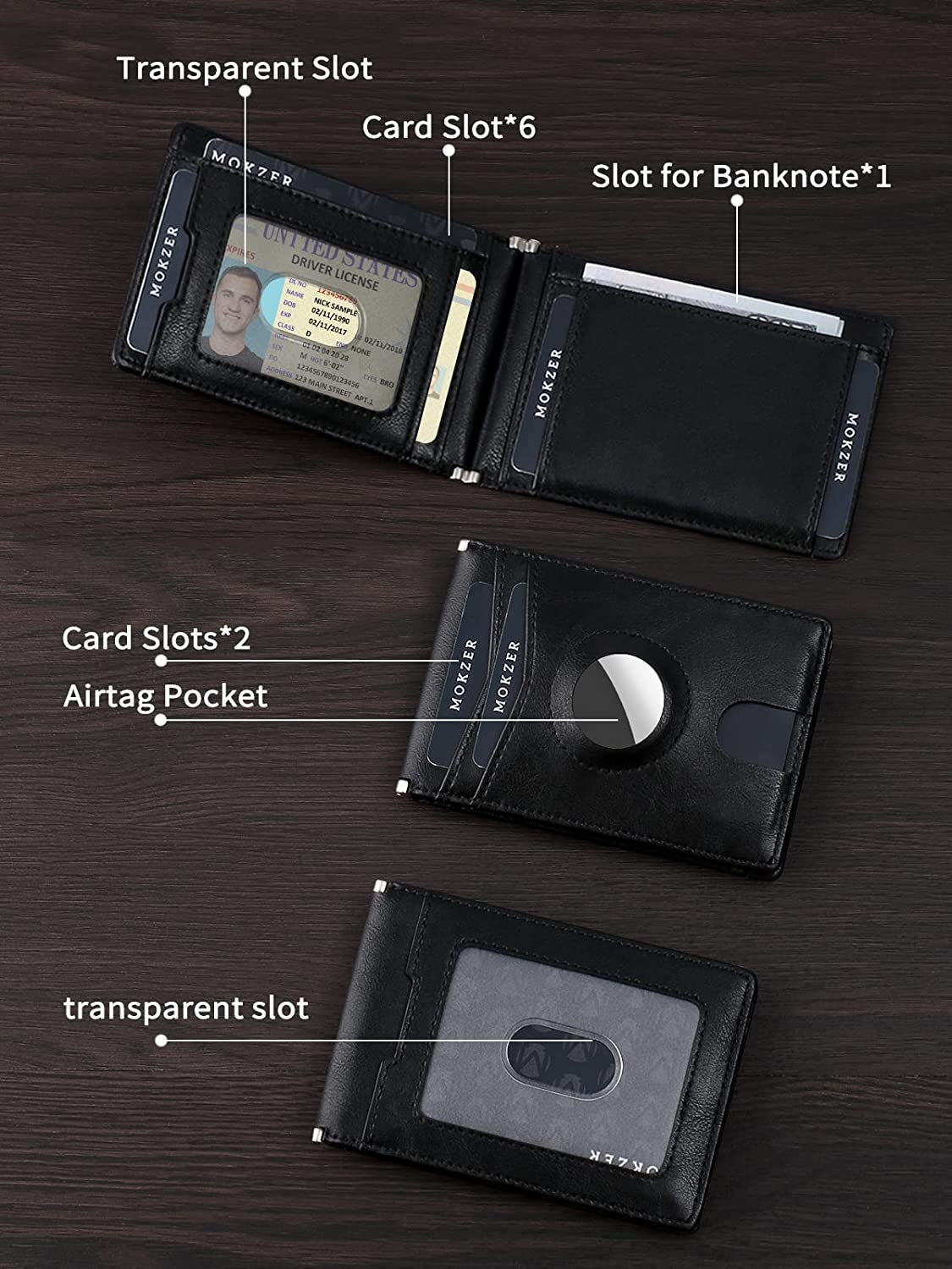 Mokzer Airtag Wallet Men Slim Minimalist Bifold Wallet with Airtag Holder RFID Blocking Front Pocket Mens Wallet 11 Card Holders Gift Box(Airtag Not Included)  mokzer   