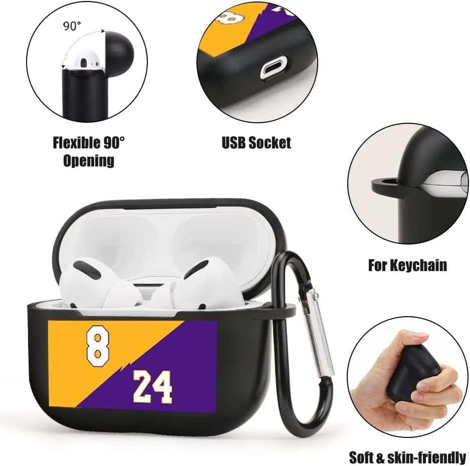 Jusy 8&24 Basketball Jersey Case for Airpods Pro Case with Keychain Clip Accessories, Silicone Skin Protective Cover for Airpods Pro Charging Case MB Spirit Inheritance for Fans  Jusy   
