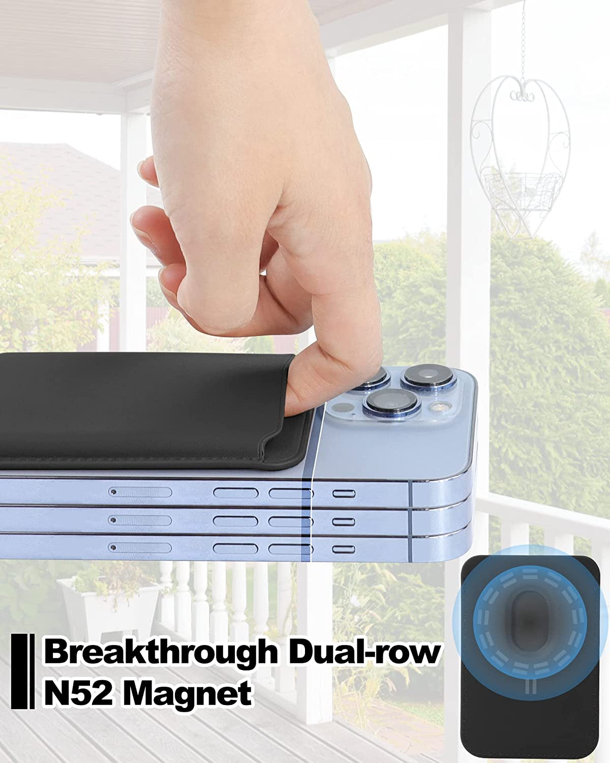 COMWINN Mag Safe Wallet with Double-Row Magnets - Minimalism Leather Mag Safe Card Holder - Slim Magnetic Wallet for Iphone 14/13/12 Series Model and Magsafe Case - Max Fit 3 Cards Black  COMWINN   