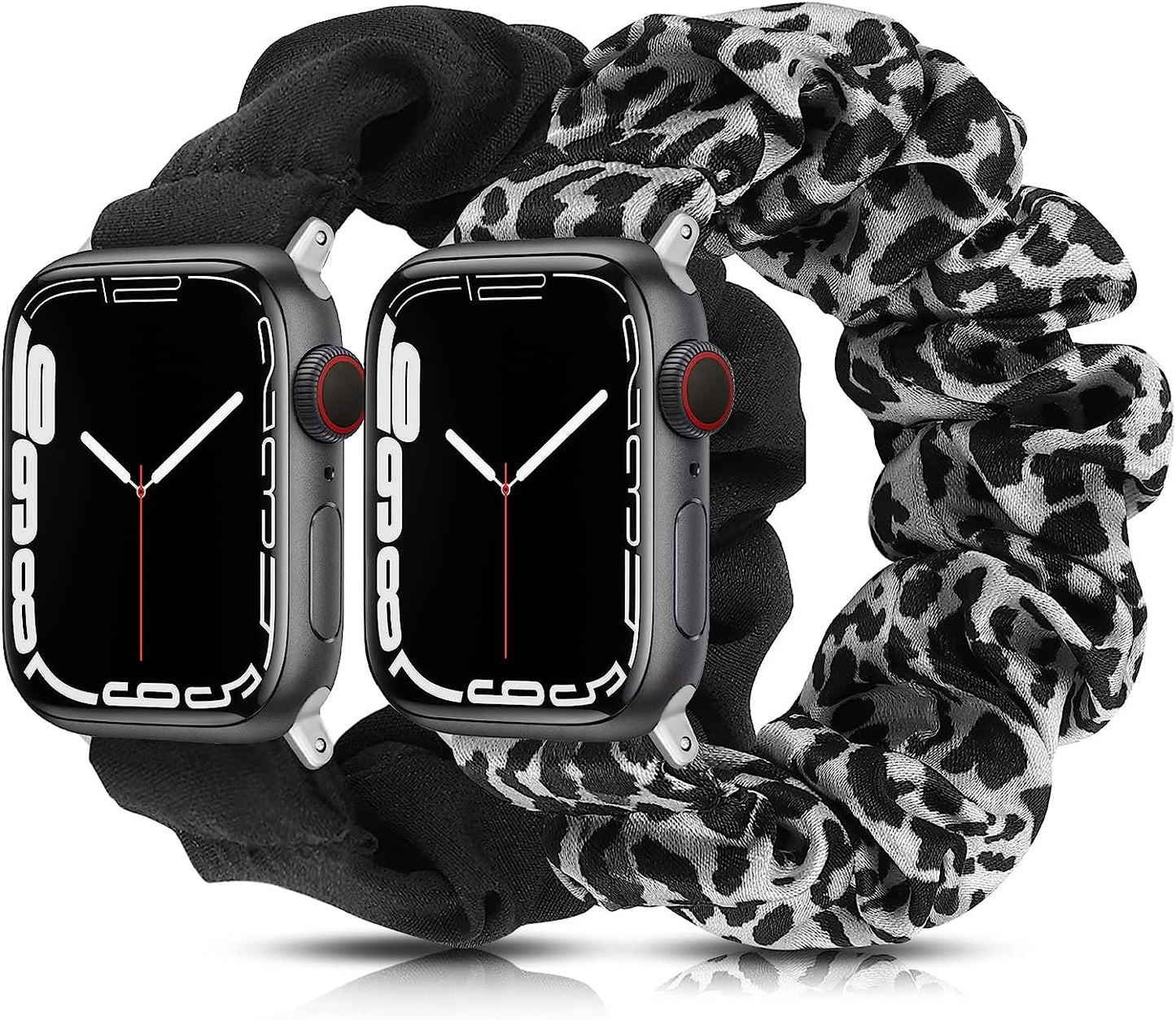 TOYOUTHS 2 Packs Scrunchie Elastic Watch Bands Compatible with Apple Watch Bands 44Mm 42Mm 40Mm 38Mm 41Mm 45Mm for Women Stretchy Bands Bracelet Replacement Bands for Iwatch Series 8/7/6/5/4/3/2/1/SE  TOYOUTHS Black Leopard/Black 42MM/44MM/45MM-L 
