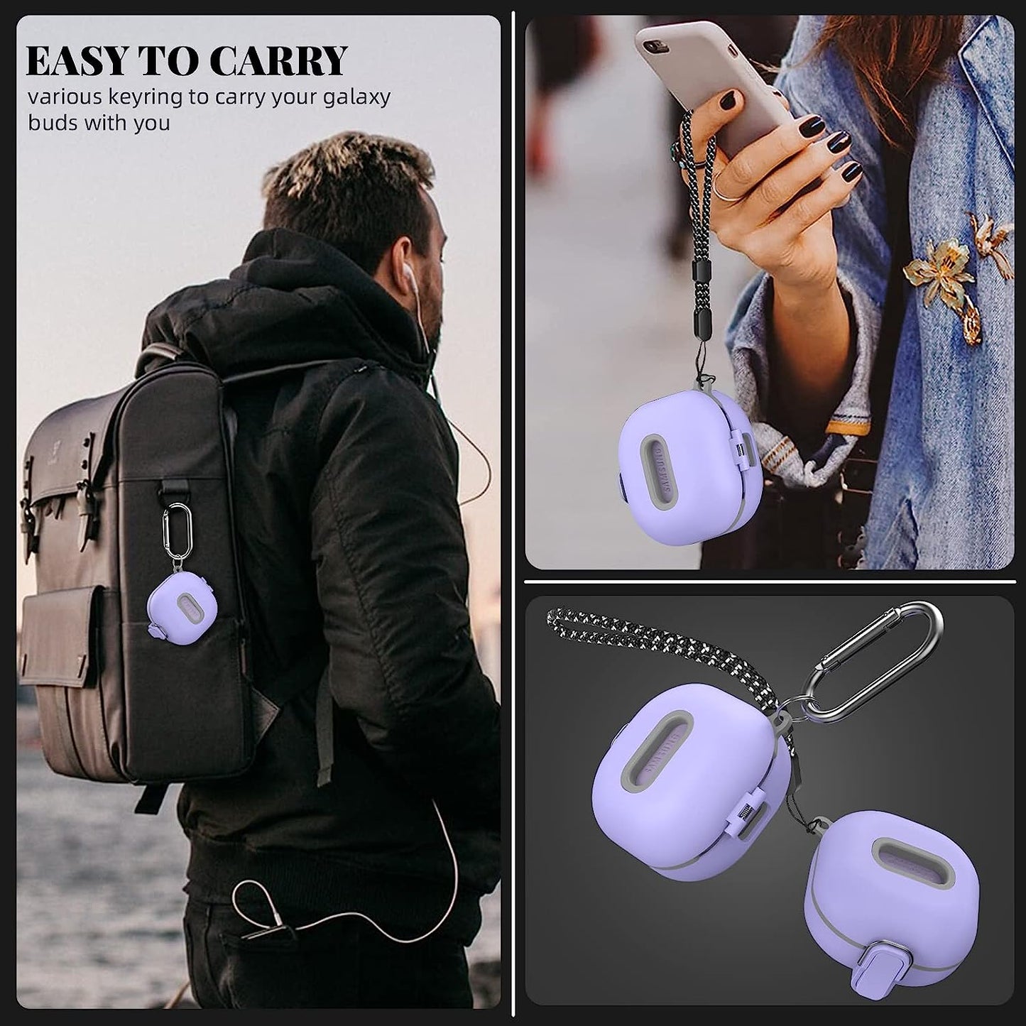 Secure Lock Case for Samsung Galaxy Buds 2 Pro/Galaxy Buds 2/Galaxy Buds Pro/Galaxy Buds Live, WOFRO Shock-Absorbing Protective Cover TPU Hard Shell with Lanyard and Keychain[One-Click Pop] (Purple)  WOFRO   