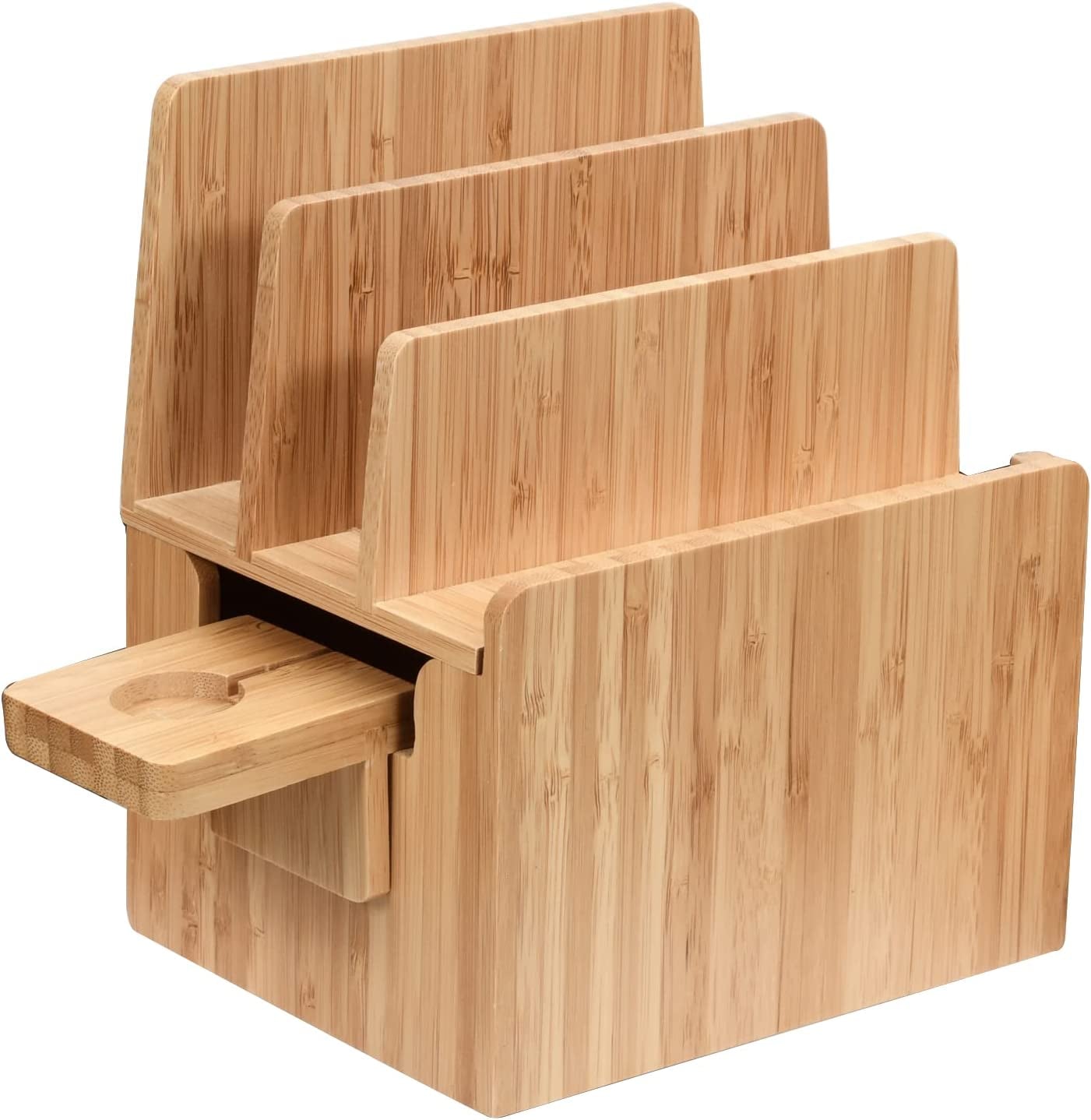 Mobilevision Wood Multi Device Organizer Stand and Charging Station for Smartphones, Tablets, and Laptops Includes 5-USB Hub Charger Combo  MobileVision Stand w/ Compatible Apple Watch Adapter Combo  