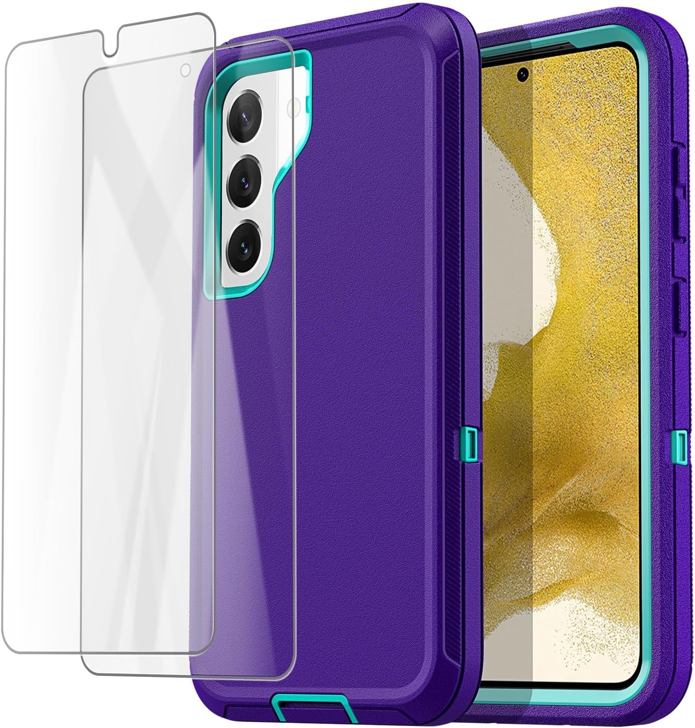 Aicase for Samsung Galaxy S22 Case with Screen Protector,Heavy Duty Drop Protection Full Body Rugged Shockproof/Dust Proof Military Protective Tough Durable Phone Cover for Samsung S22 6.1“_5  AICase Light Purple With Screen Protector  