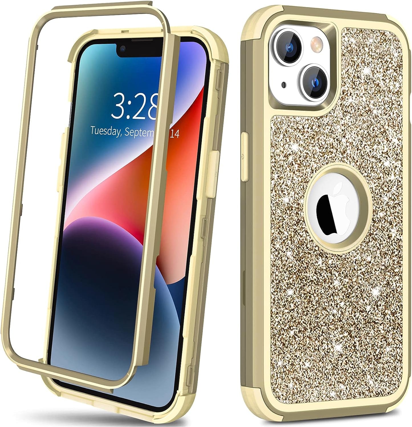 Hython for Iphone 14 plus Case, Heavy Duty Full-Body Defender Protective Phone Cases Glitter Bling Sparkle Hard Shell Hybrid Shockproof/Drop Proof 3-Layer Military Rubber Bumper Cover for Women Girls  Hython   