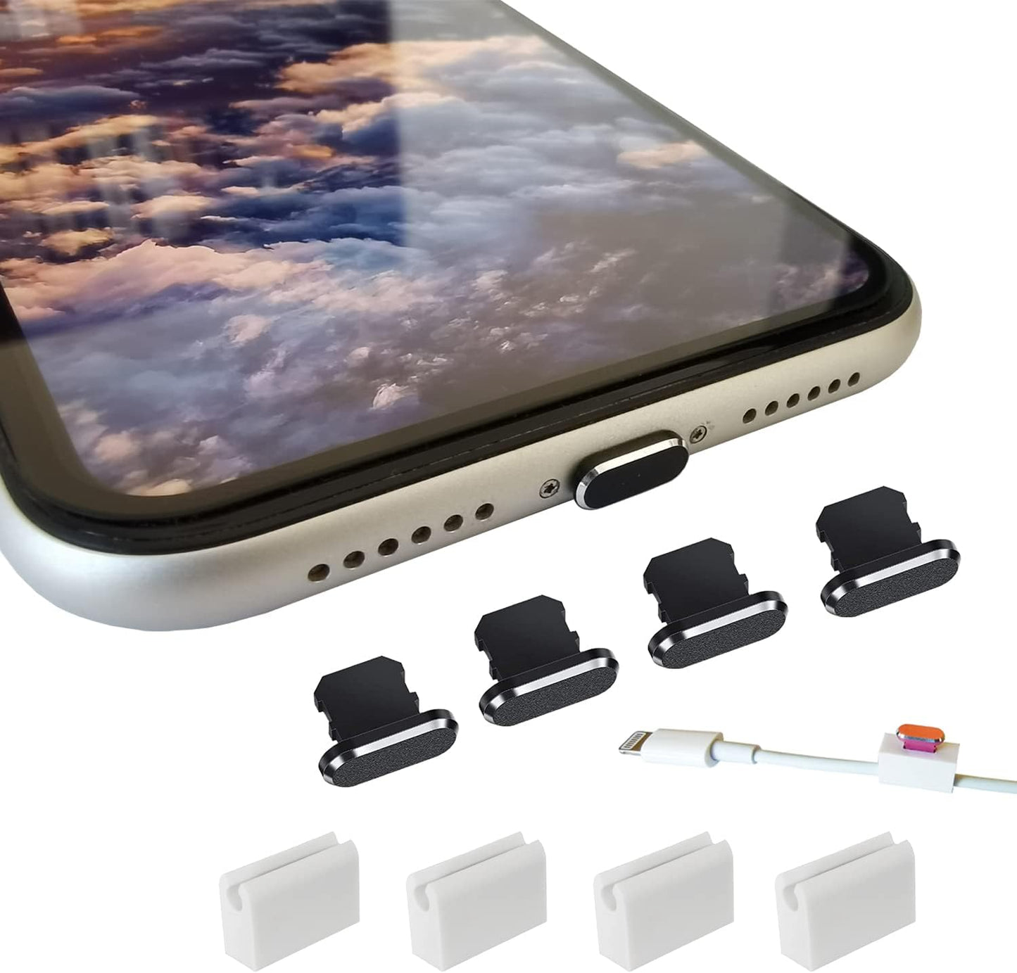 4 Pack Metal anti Dust Plugs Compatible with Iphone 13 12 11 Pro XR XS Ipad Protects Lightning Charging Dust Cover with 4 Pcs Anti-Lost Storage for Iphone X, XS, XR, 8, 7, 6 Plus,Black  Mijusun   
