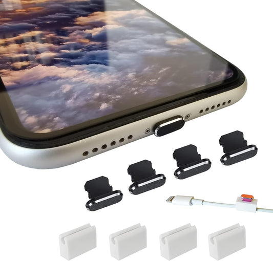 4 Pack Metal anti Dust Plugs Compatible with Iphone 13 12 11 Pro XR XS Ipad Protects Lightning Charging Dust Cover with 4 Pcs Anti-Lost Storage for Iphone X, XS, XR, 8, 7, 6 Plus,Black  Mijusun   