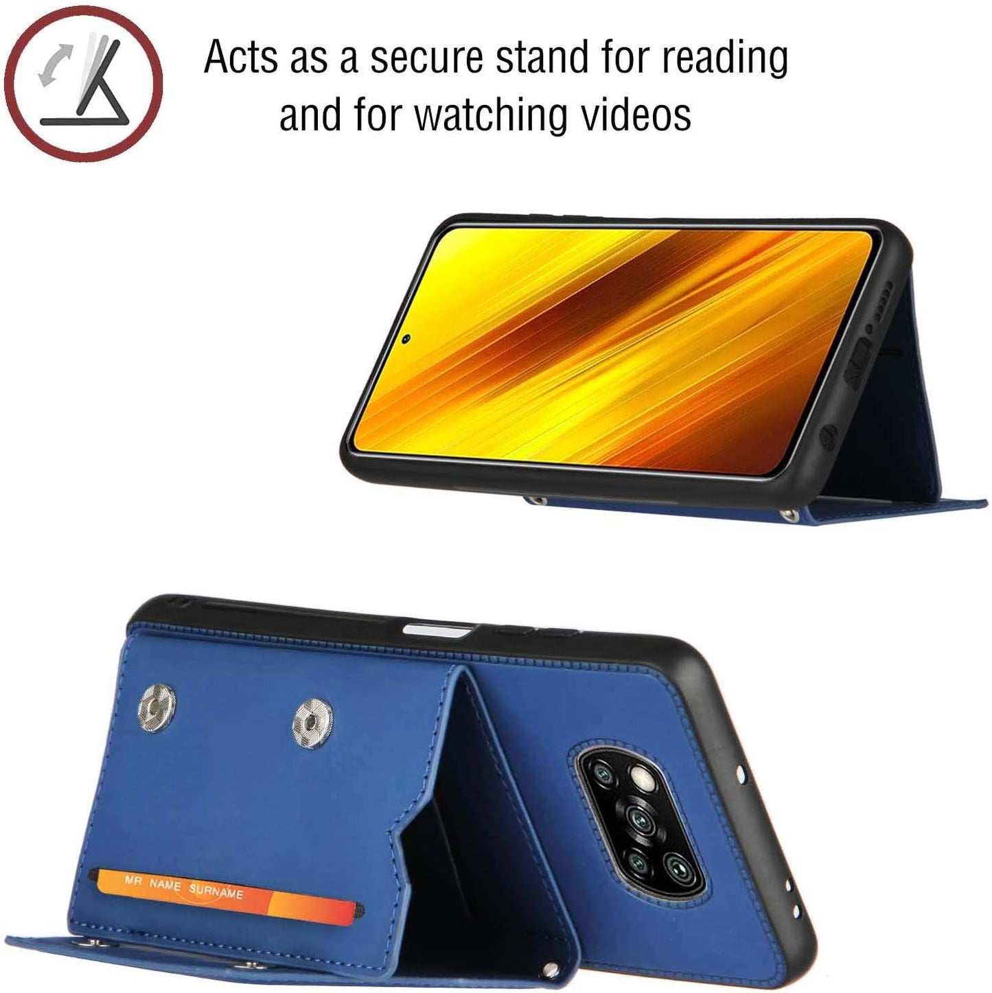 Leton-Us Compatible with Xiaomi Mi Poco X3 NFC Case Magnetic Leather Flip Wallet Case for Xiaomi Mi Poco X3 NFC Lanyard Card Holder Hard PC Bumper Card Slot Cash Holder Girls Cover Blue  Leton-US   