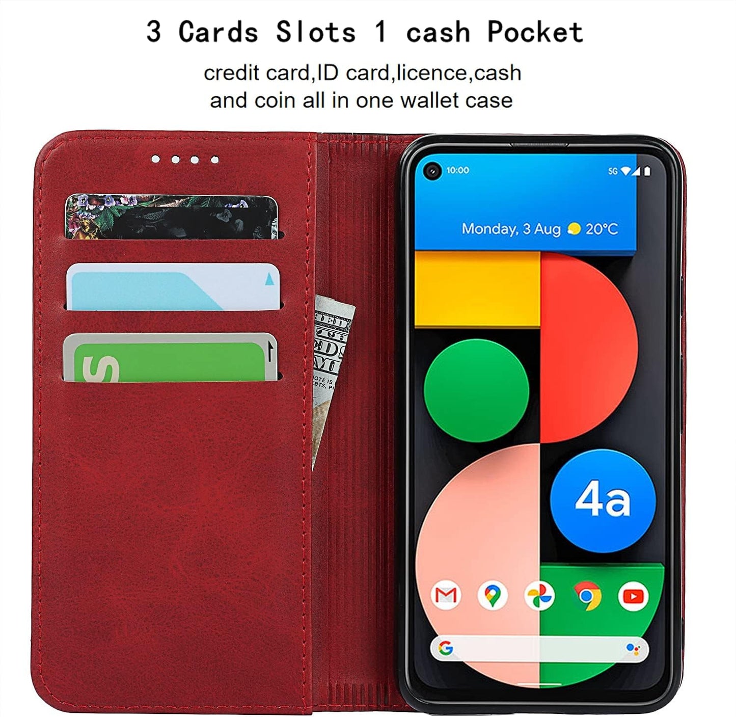 Jaorty Google Pixel 5 Wallet Case,Pixel 5 Folio Flip Case,Id&Credit Cards Slots Holder Pocket PU Leather Stand Feature and Strong Built-In Magnet Shockproof Case for Google Pixel 5,Red+Black  Jaorty   