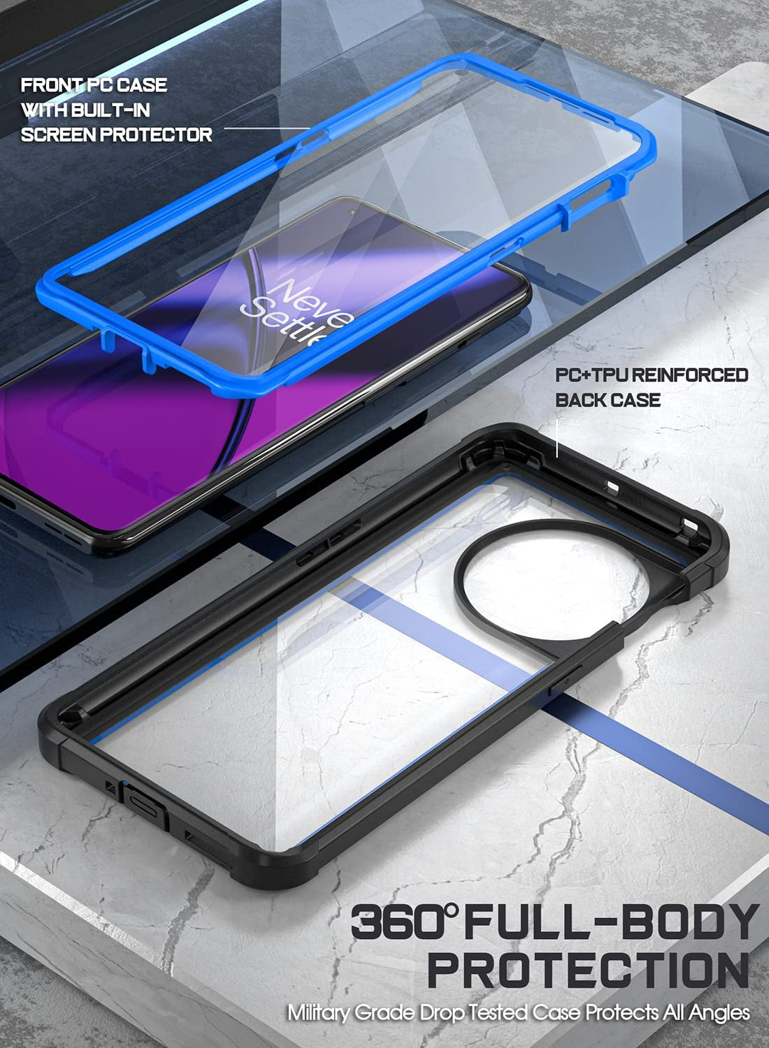 Poetic Guardian Case for Oneplus 11 5G 6.7" (2023) [20 FT Mil-Grade Drop Tested], Full-Body Hybrid Shockproof Bumper Cover with Built-In Screen Protector, Blue/Clear  Poetic   