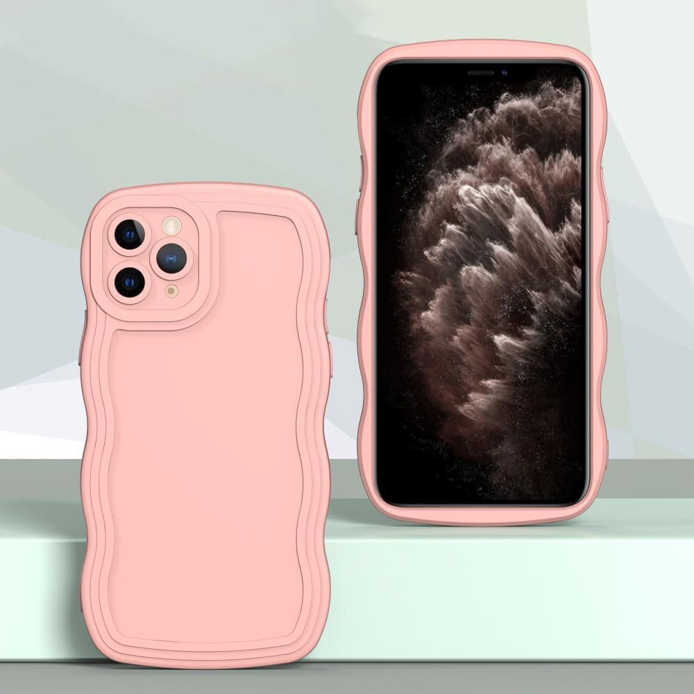 WOGROO Case for Iphone 11 Pro Case,Wave Curly Frame Design,Soft Flexible Tpu,Cute Wavy Solid Color Aesthetic Flashion Phone Case Shockproof Protective Case Cover 5.8" - Pink  WOGROO   