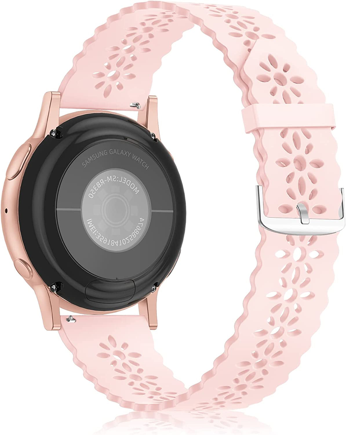 Lace Silicone Band 20Mm Compatible for Samsung Galaxy Watch 4 40Mm 44Mm/Watch 3 41Mm/Active 2 Watch Bands 40Mm 44Mm/Watch 4 Classic 42Mm 46Mm, Slim Bands Soft Smartwatch Strap for Women(Black)  Seizehe Pink  