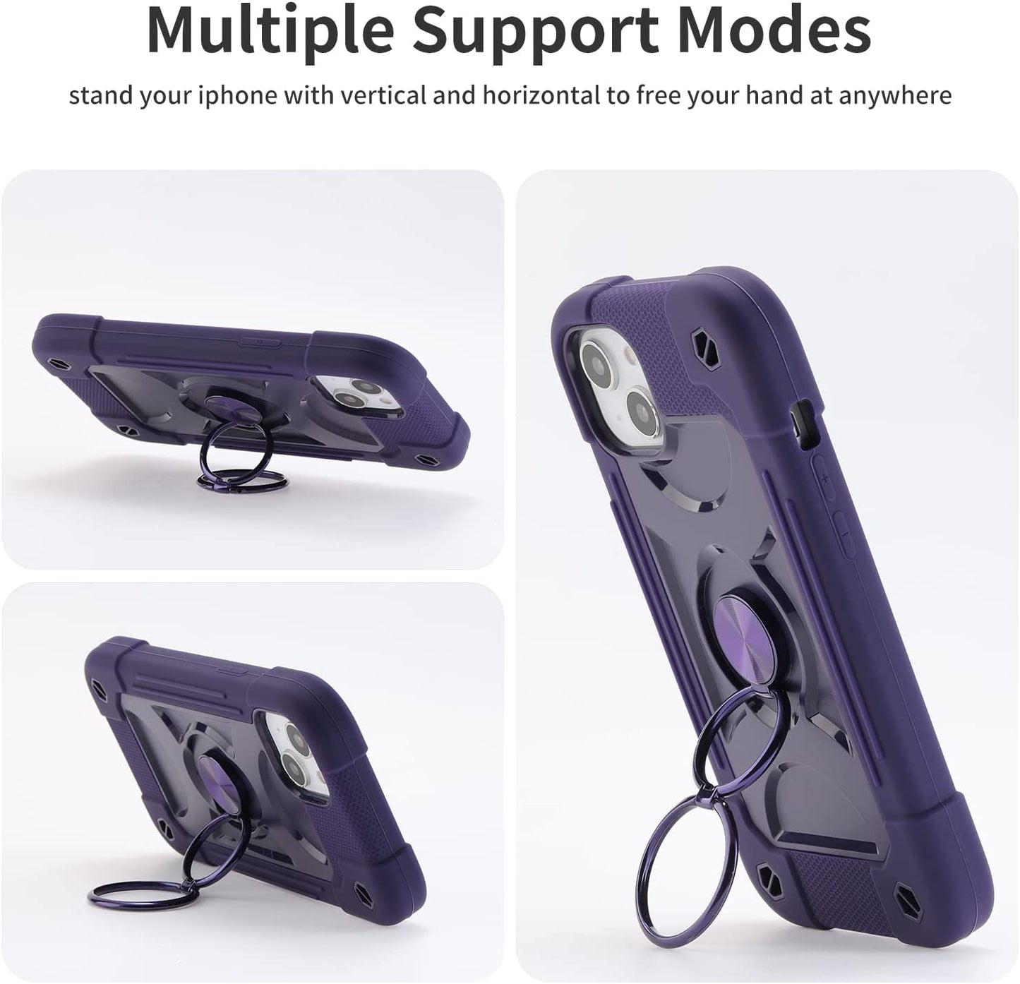 MARKILL Compatible with Iphone 14 Case/Iphone 13 Case 6.1 Inch with Built-In 360°Rotating Ring Stand, Military Grade Drop Protection Full Body Rugged Heavy Duty Case Durable Cover. (Deep Purple)  MARKILL   