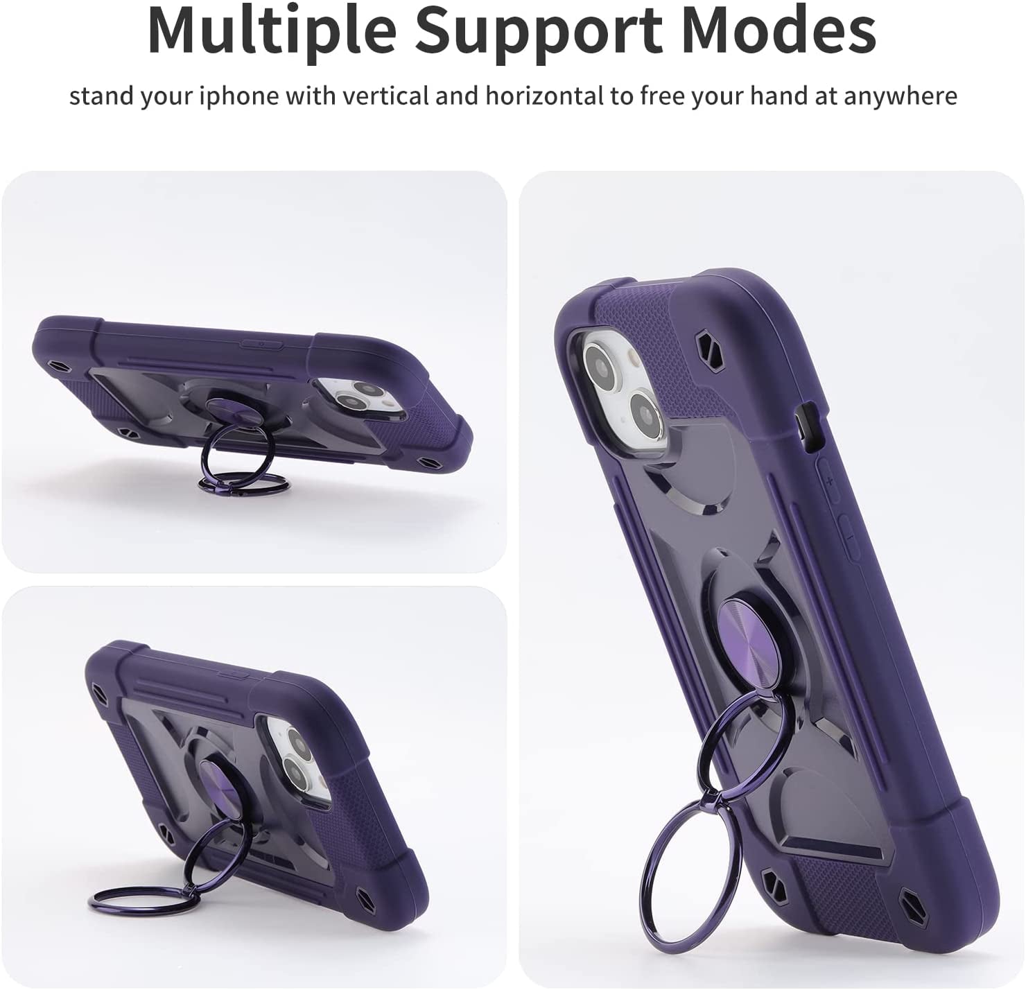 MARKILL Compatible with Iphone 14 Case/Iphone 13 Case 6.1 Inch with Built-In 360°Rotating Ring Stand, Military Grade Drop Protection Full Body Rugged Heavy Duty Case Durable Cover. (Deep Purple)  MARKILL   