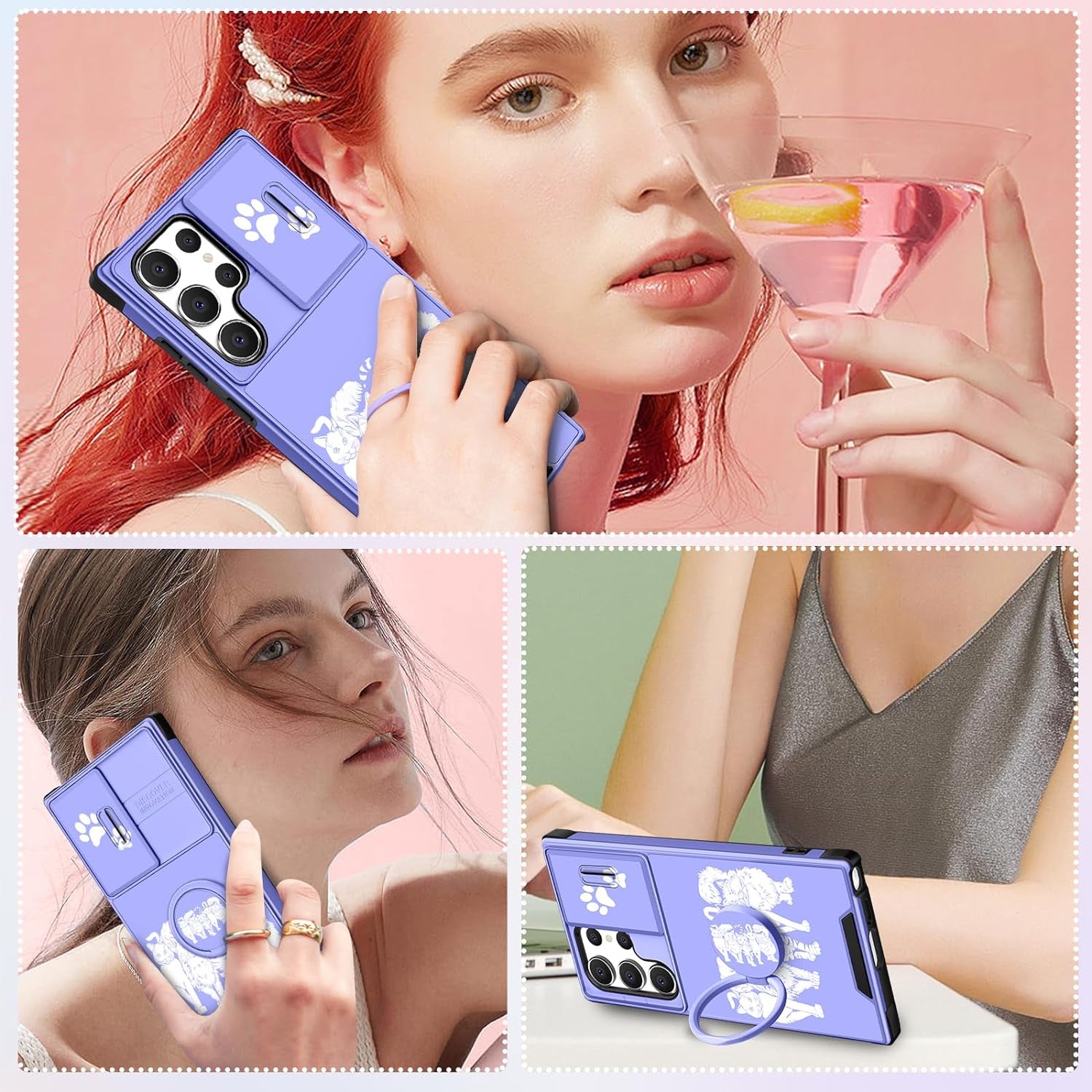 Funermei (2In1 for Samsung Galaxy S22 Ultra Case for Women Cute Cats Girls Animals Phone Cover Kawaii Girly Blue Pretty Design with Camera Cover+ Ring Stand Funda for Galaxy S22 Ultra Case 5G  Funermei   