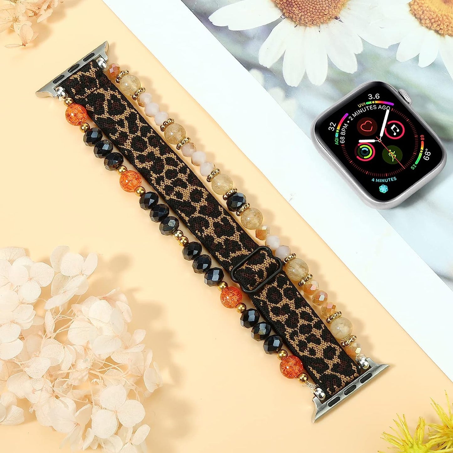 LHXYUO Beaded Bracelet Compatible for Apple Watch Band 38Mm 40Mm 41Mm 42Mm 44Mm 45Mm 49Mm for Women Fashion Cute Handmade Elastic Stretch Strap for Iwatch Ultra SE Series 8 7 6 5 4 3 2 1  LHXYUO   