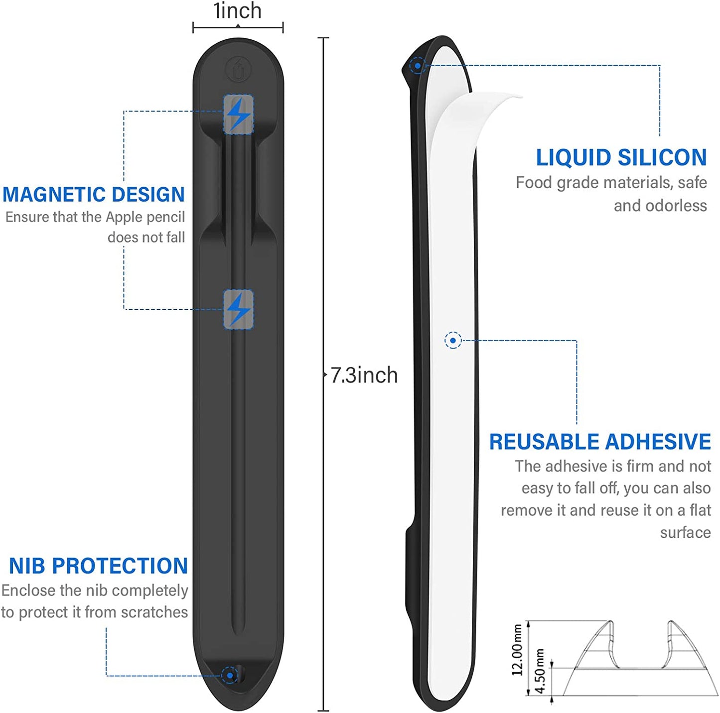 Doormoon Pencil Holder for Apple Ipad 2020 (8Th Gen) 2019 2018/ Ipad Air/ 9.7 / Pro 9.7"/ Pro 10.5"/12.9"/Pro 12.9/, Magnetic Silicone Apple Pencil 1St 2Nd Gen Leather Pocket Sleeve (Black)  Doormoon   