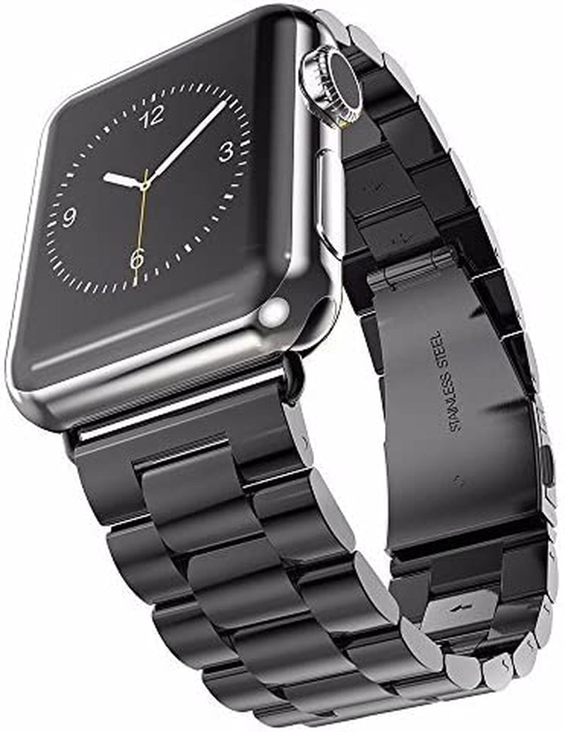 U191U Band Compatible with Apple Watch Stainless Steel Wristband Metal Buckle Clasp Iwatch 38Mm 40Mm 41Mm Strap Bracelet for Apple Watch Series 7/6/5/4/3/2/1 Sports Edition (Silver/Gold, 38/40/41MM)  U191U Black 38mm/40mm/41mm 