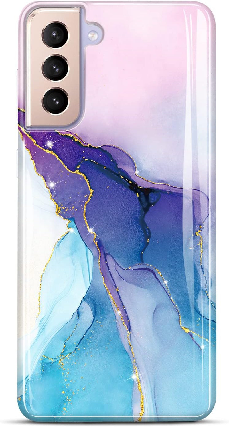 JIAXIUFEN Galaxy S21 Case Gold Sparkle Glitter Marble Slim Shockproof TPU Soft Rubber Silicone Cover Phone Case for Samsung Galaxy S21 5G 6.2 Inch 2021 Blue  JIAXIUFEN Blue Purple  