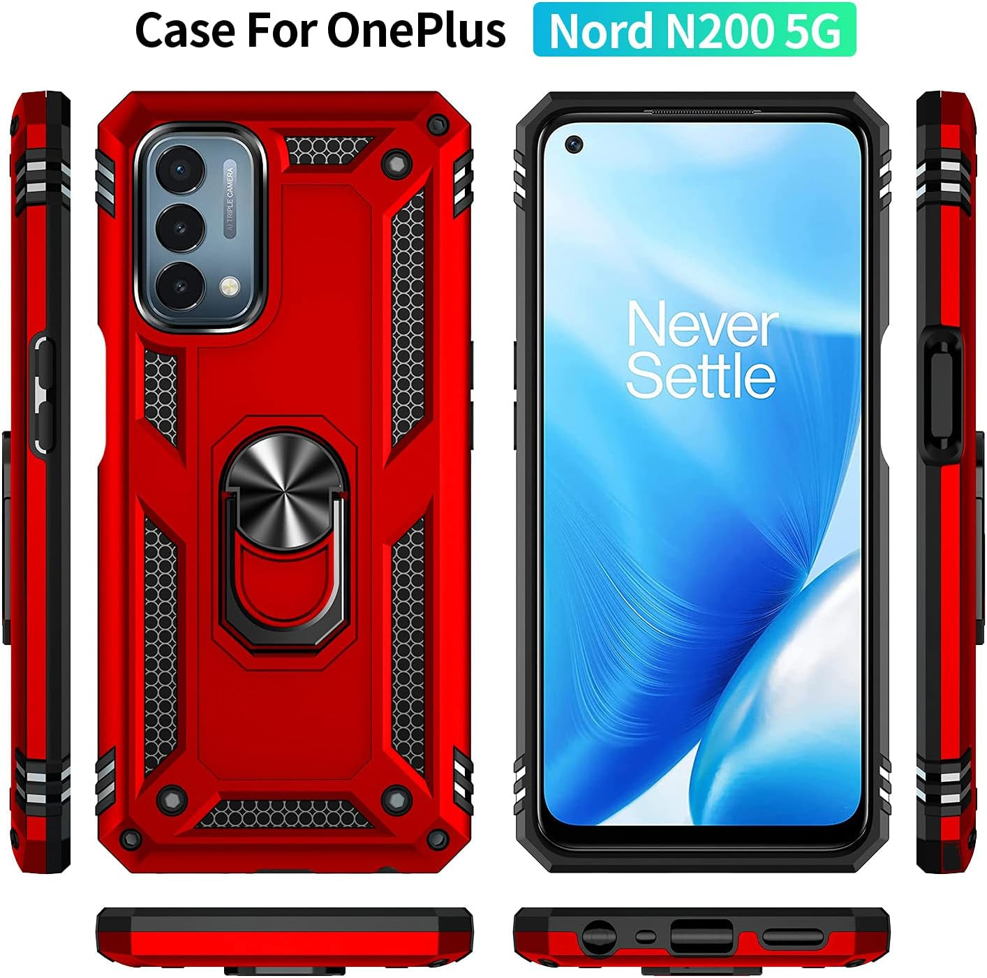 SKTGSLAMY for Oneplus Nord N200 5G Case,With Screen Protector,[Military Grade] 16Ft. Drop Tested Cover with Magnetic Kickstand Car Mount Protective Case for Oneplus Nord N200 5G, Red  SKTGSLAMY   