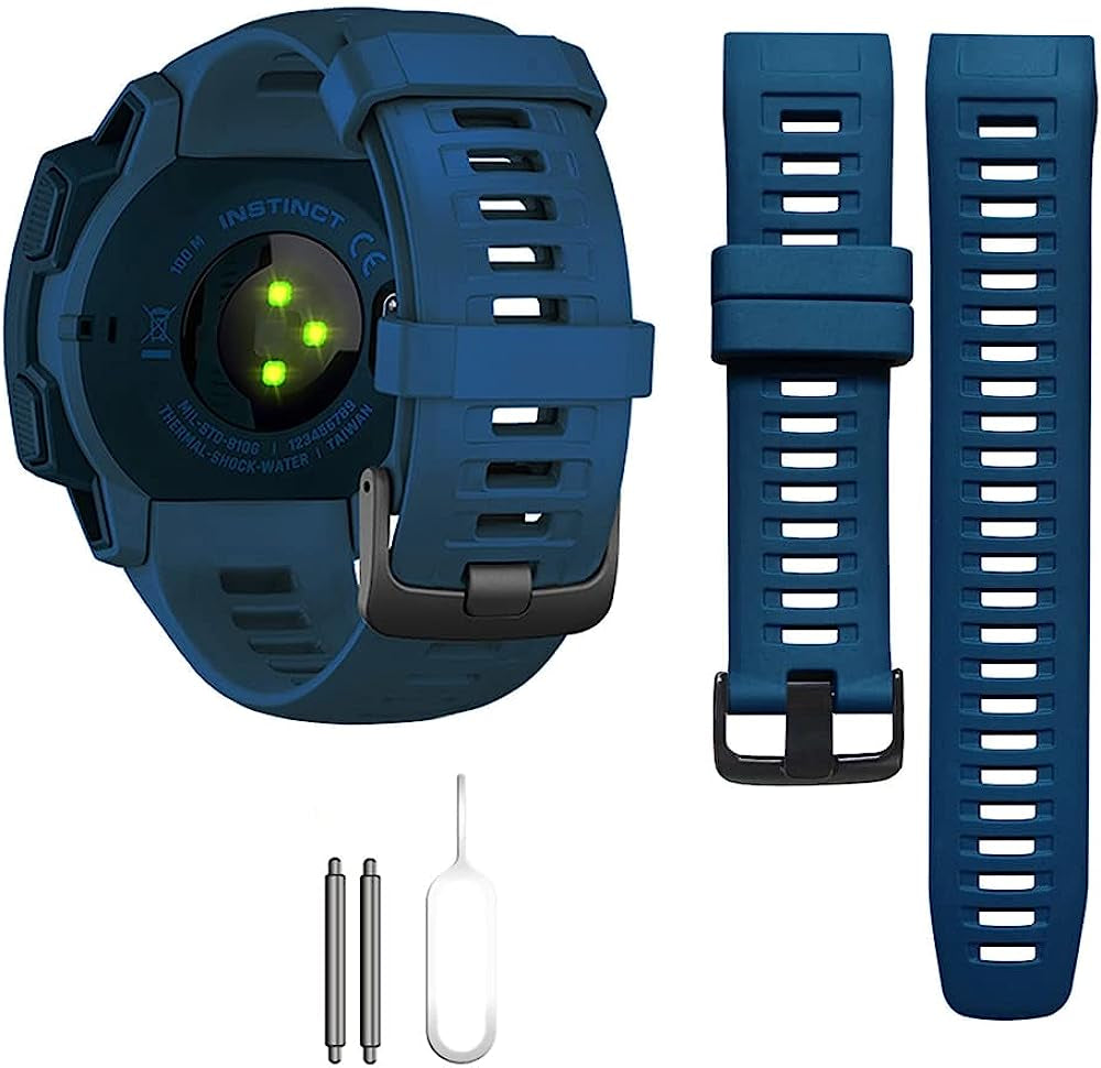 Replacement Band Compatible with Garmin Instinct, Smartwatch Accessory Wrist Soft Silicone Band Strap for Garmin Instinct 2 / Instinct Esports/Solar/Tide/Tactical  Threeeggs Dark Blue  
